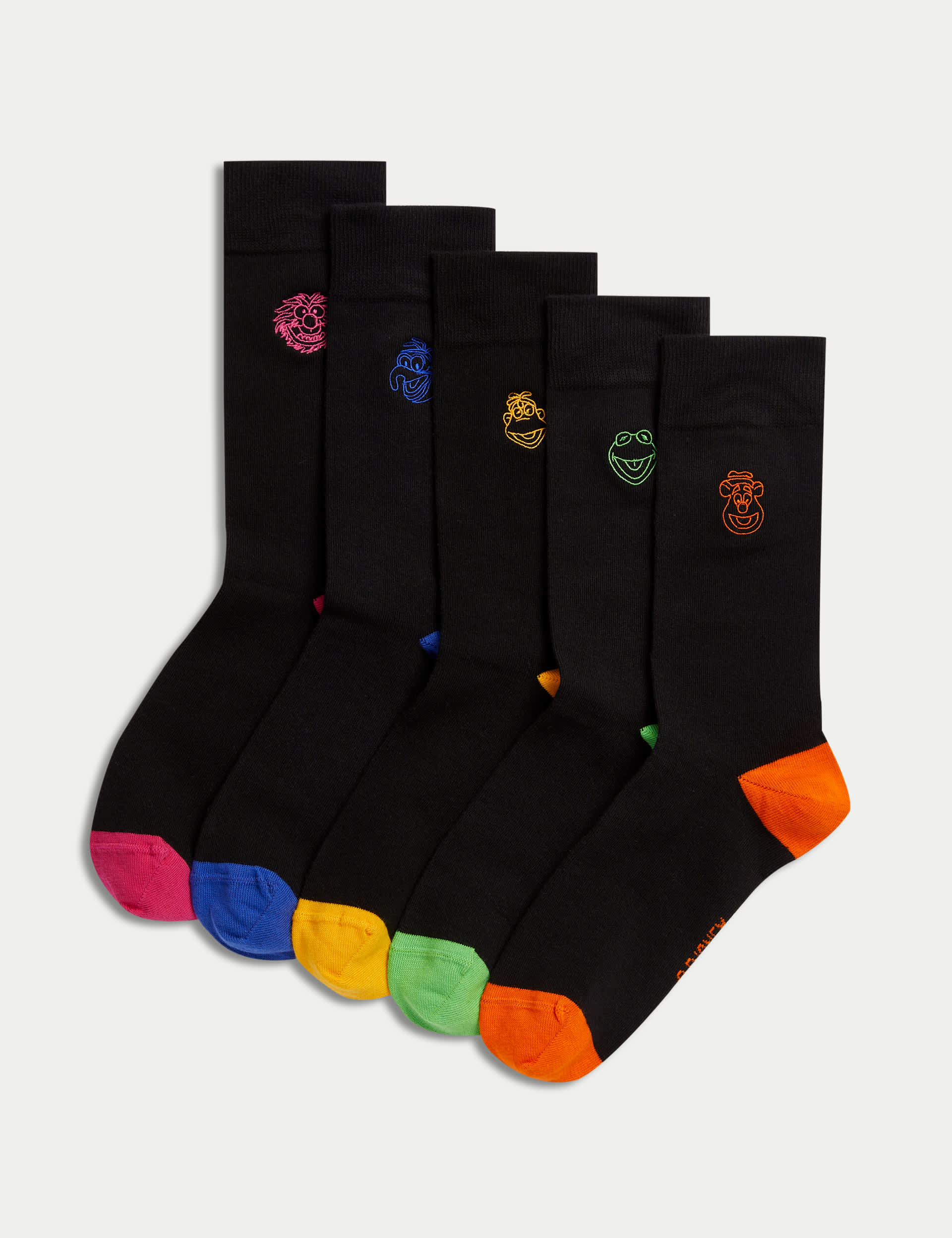 M&S Men's 5pk Cotton Rich Muppets Socks - 9-12 - Black Mix, Black Mix