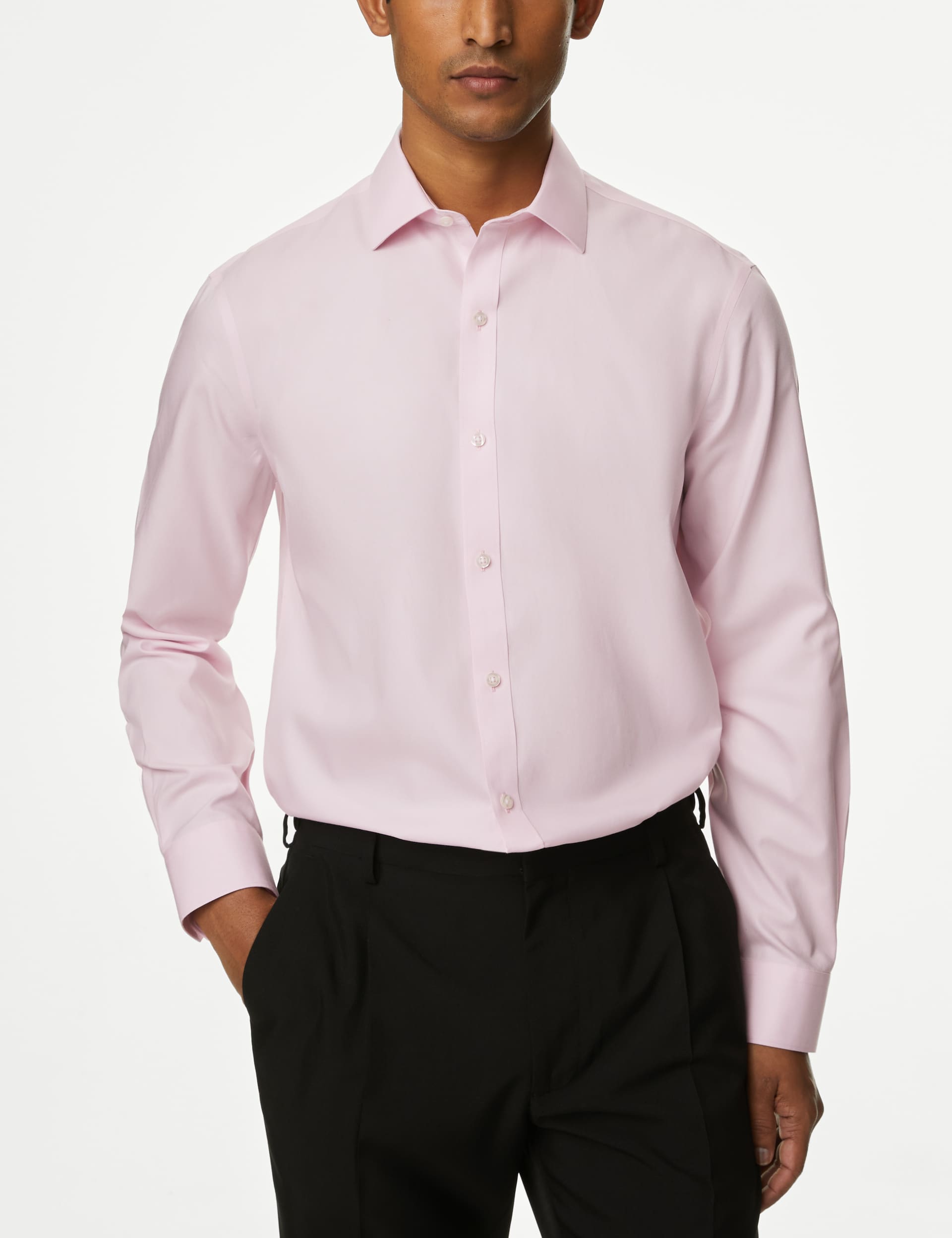 M&S Men's Regular Fit Ultimate Non Iron Cotton Shirt - Pink, Blue,Pink,White