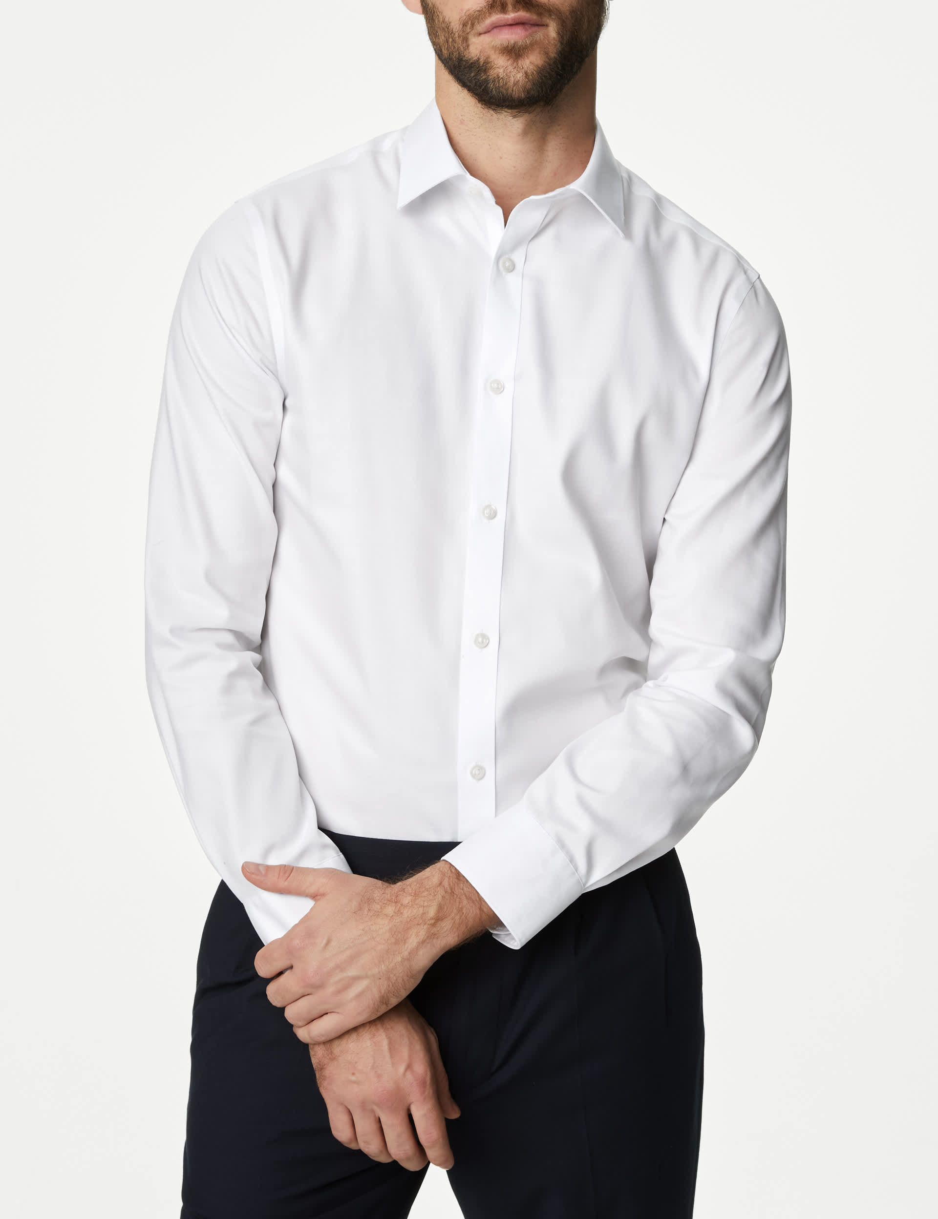 M&S Men's Slim Fit Non Iron Pure Cotton Twill Shirt
