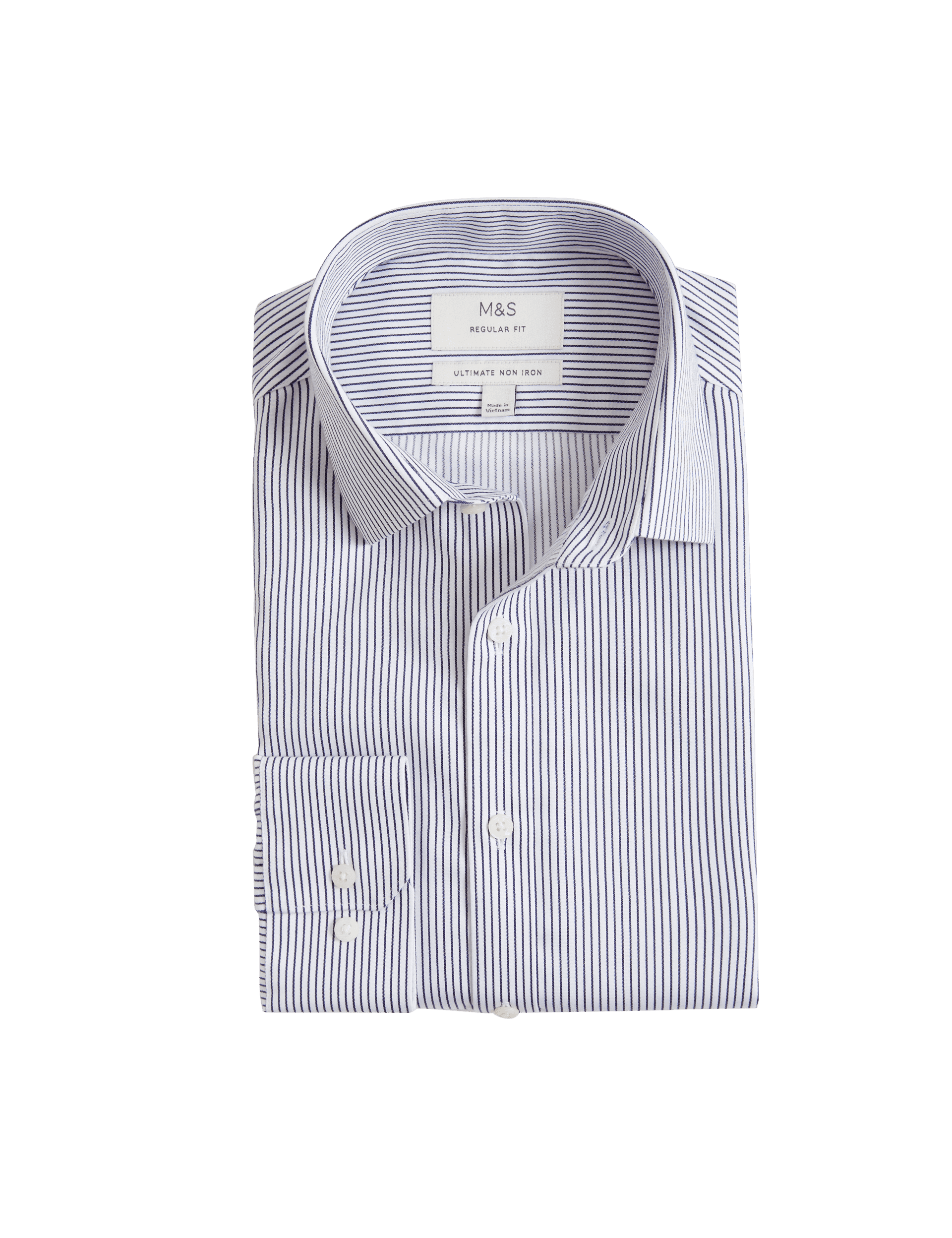 M&S Collection Men's The Ultimate Non Iron Regular Fit Striped Shirt - 16.5 - White/Navy, White/Navy