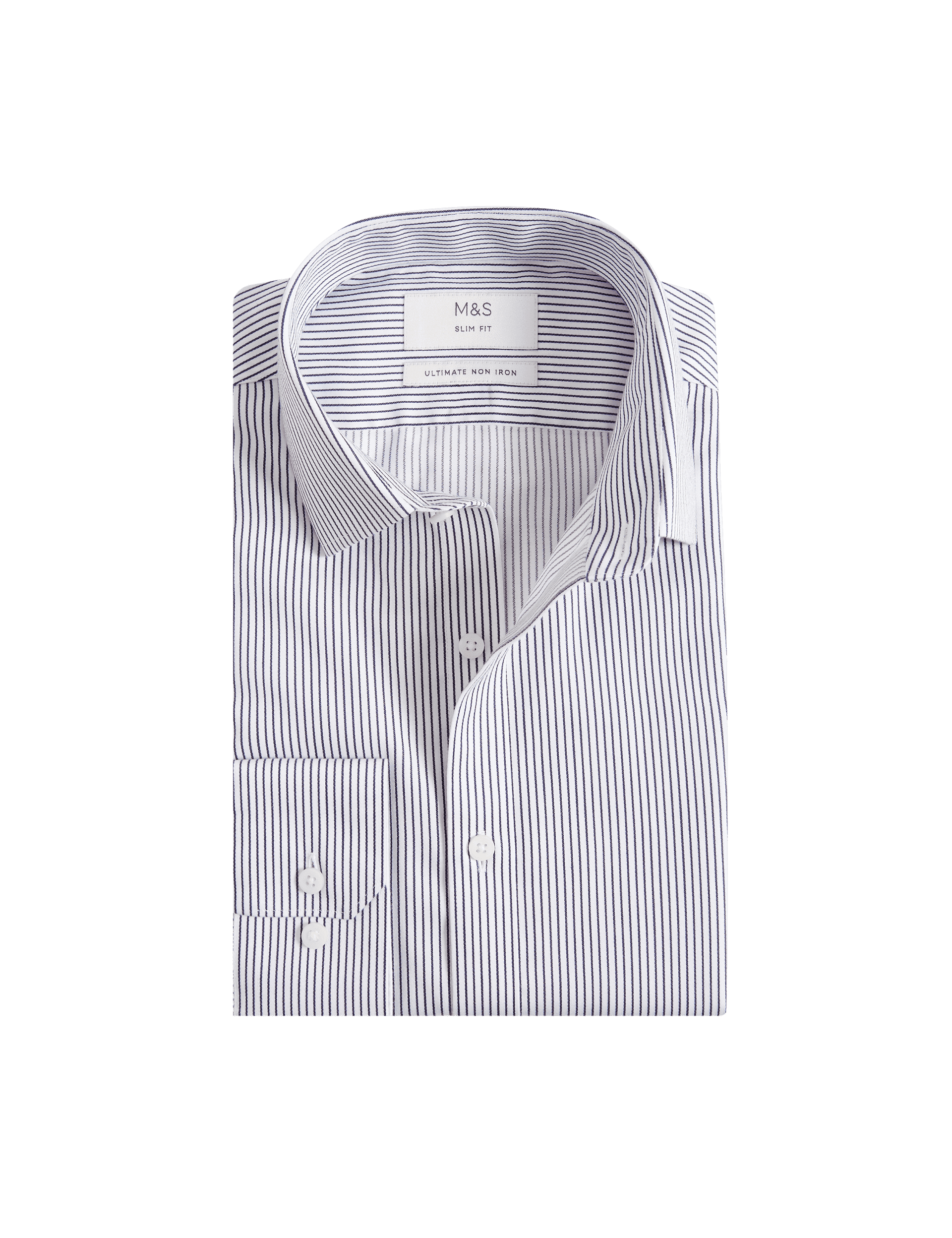 M&S Collection Men's Slim Fit Ultimate Non Iron Cotton Shirt - 15.5 - White/Navy, White/Navy