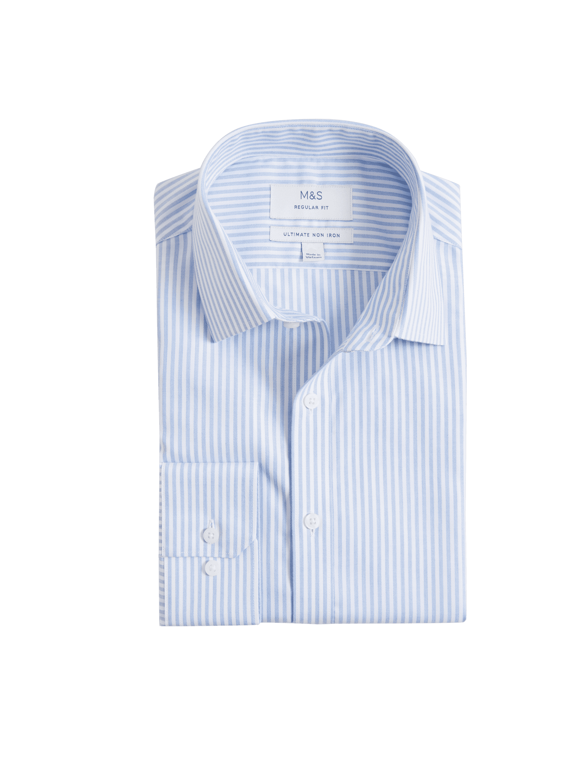 M&S Collection Men's The Ultimate Non Iron Regular Fit Striped Shirt - 16 - Light Blue, Light Blue