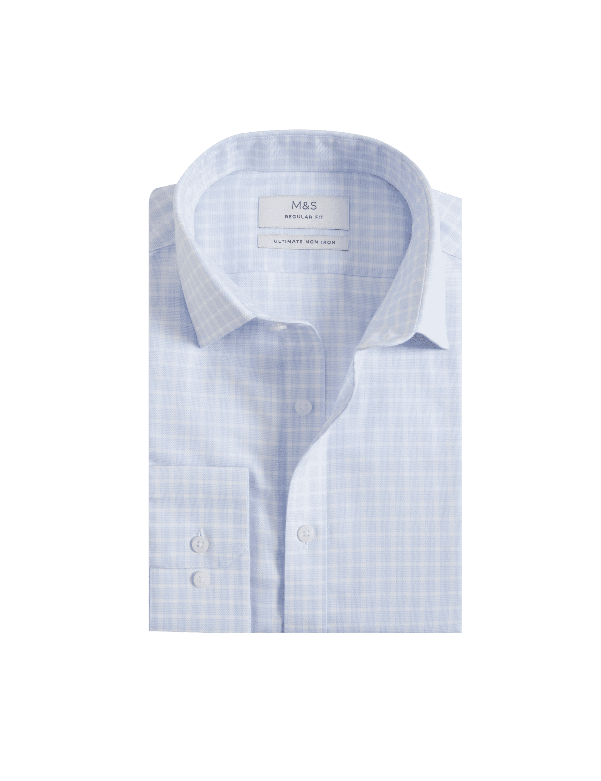 M&S Collection Men's The Ultimate Non Iron Regular Fit Check Shirt - 16 - Light Blue, Light Blue