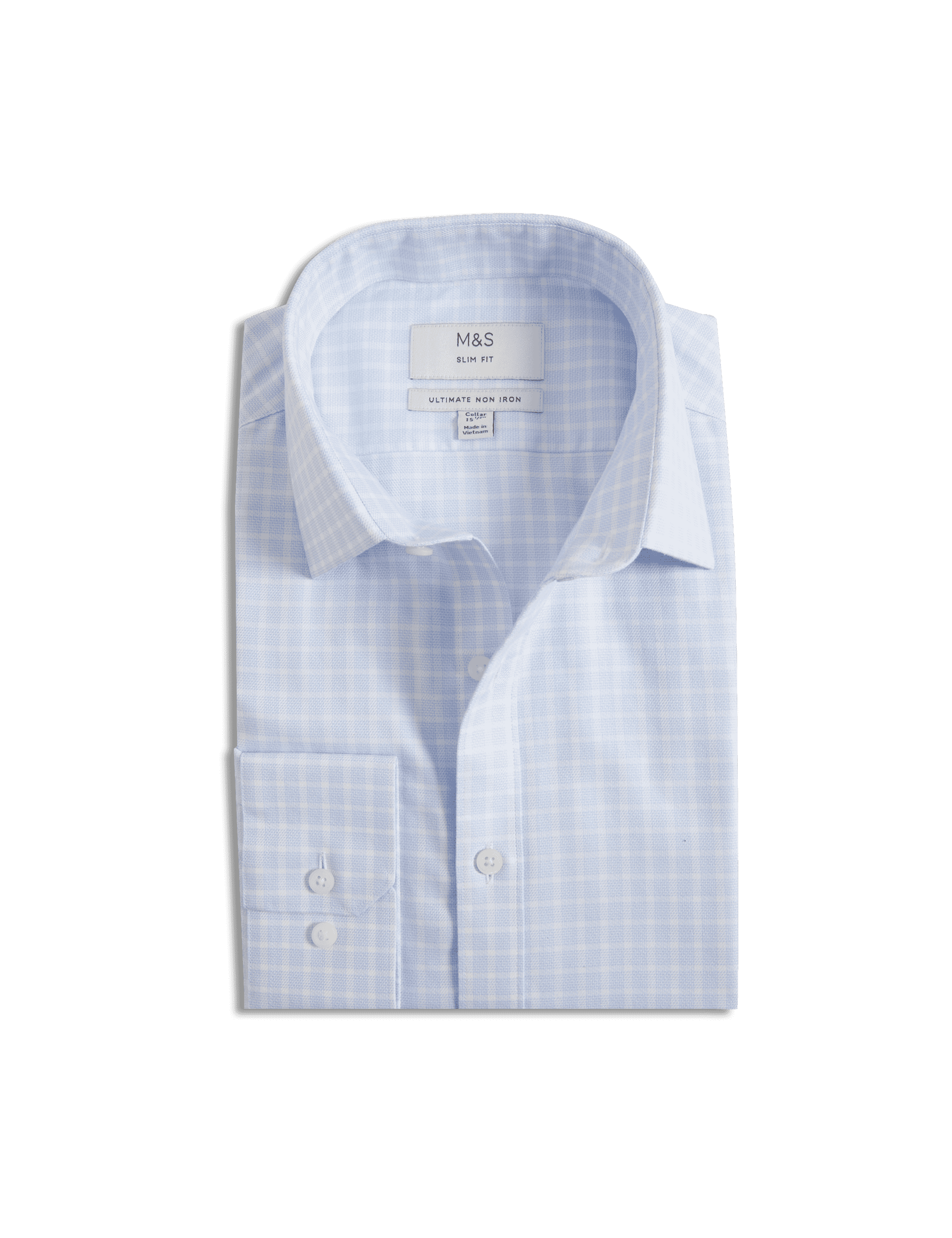 M&S Collection Men's The Ultimate Non Iron Slim Fit Check Shirt - 15.5 - Light Blue, Light Blue