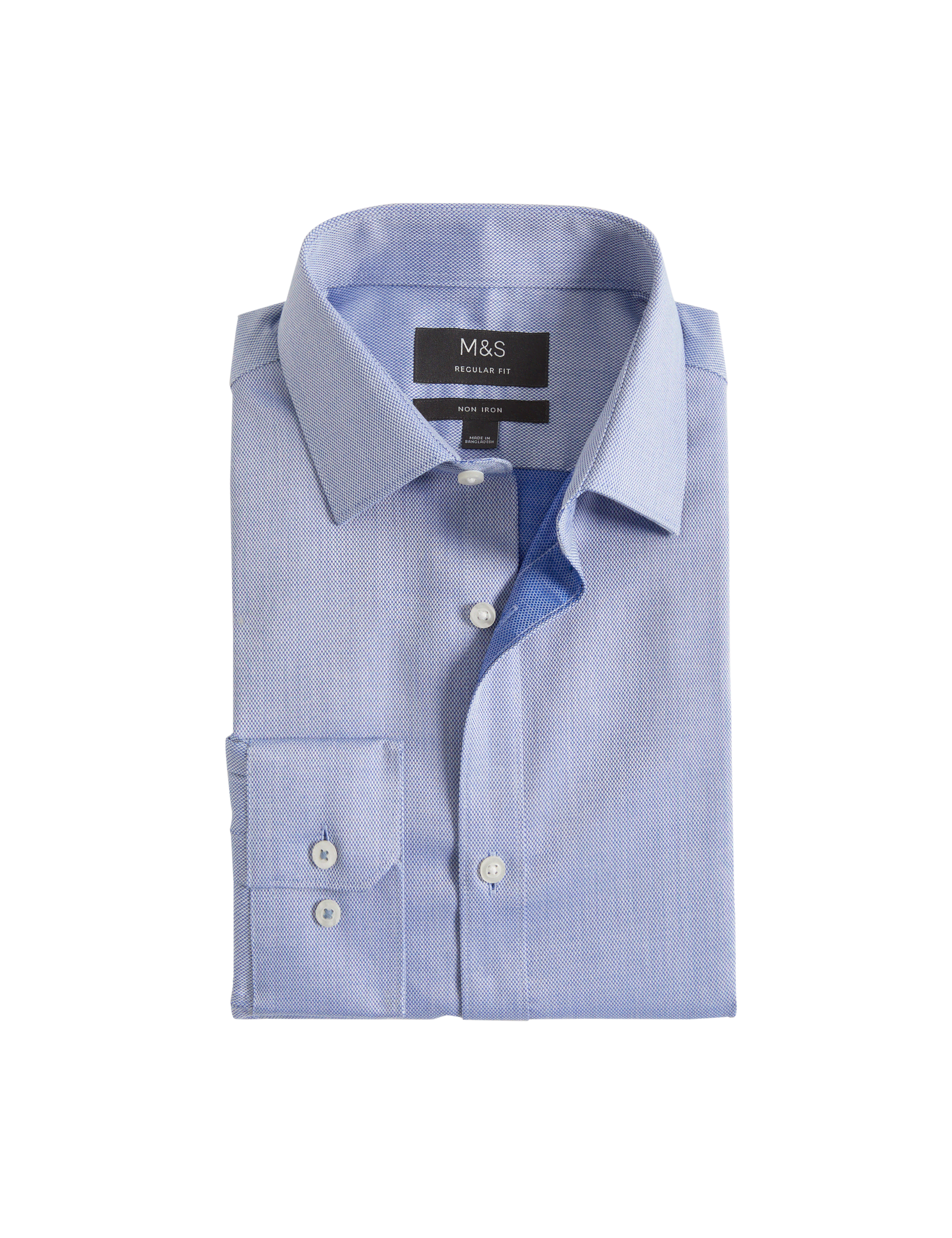 M&S Collection Men's Regular Fit Non Iron Pure Cotton Textured Shirt - 16.5 - Blue, Blue,White,Pink