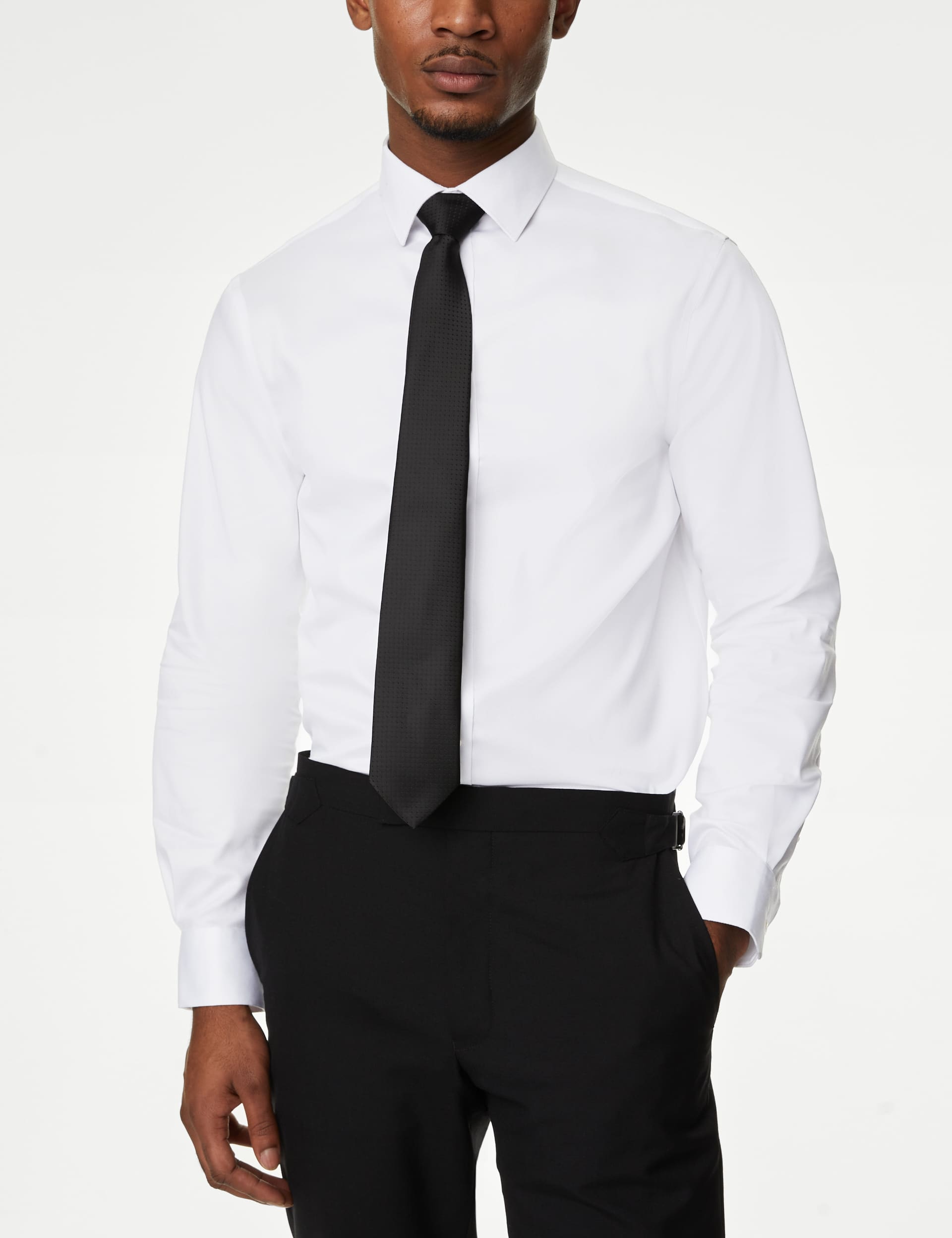 M&S Men's Regular Fit Non Iron Pure Cotton Textured Shirt