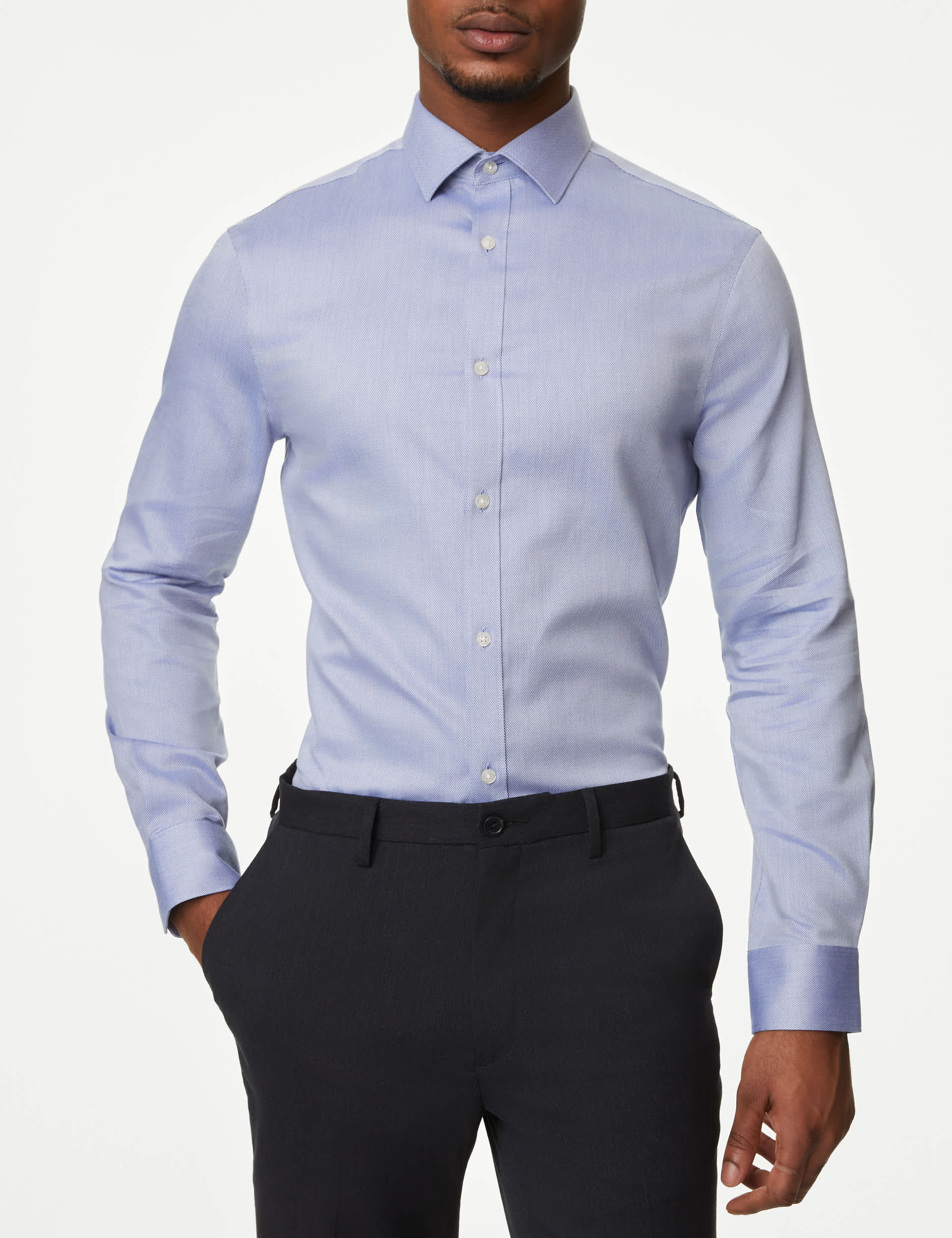 M&S Men's Slim Fit Non Iron Pure Cotton Textured Shirt