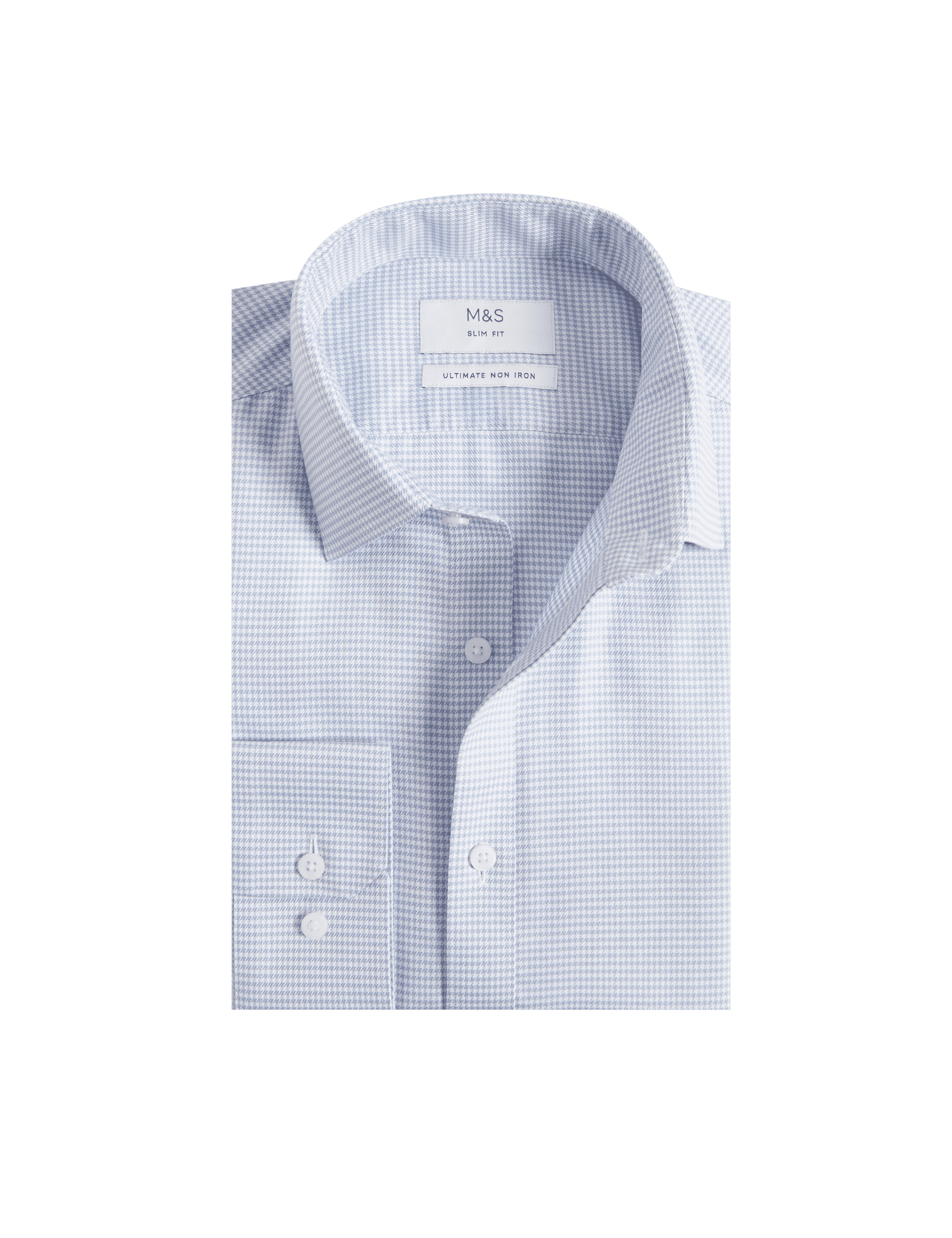 M&S Collection Men's The Ultimate Non Iron Slim Fit Textured Shirt - 16 - Light Blue, Light Blue