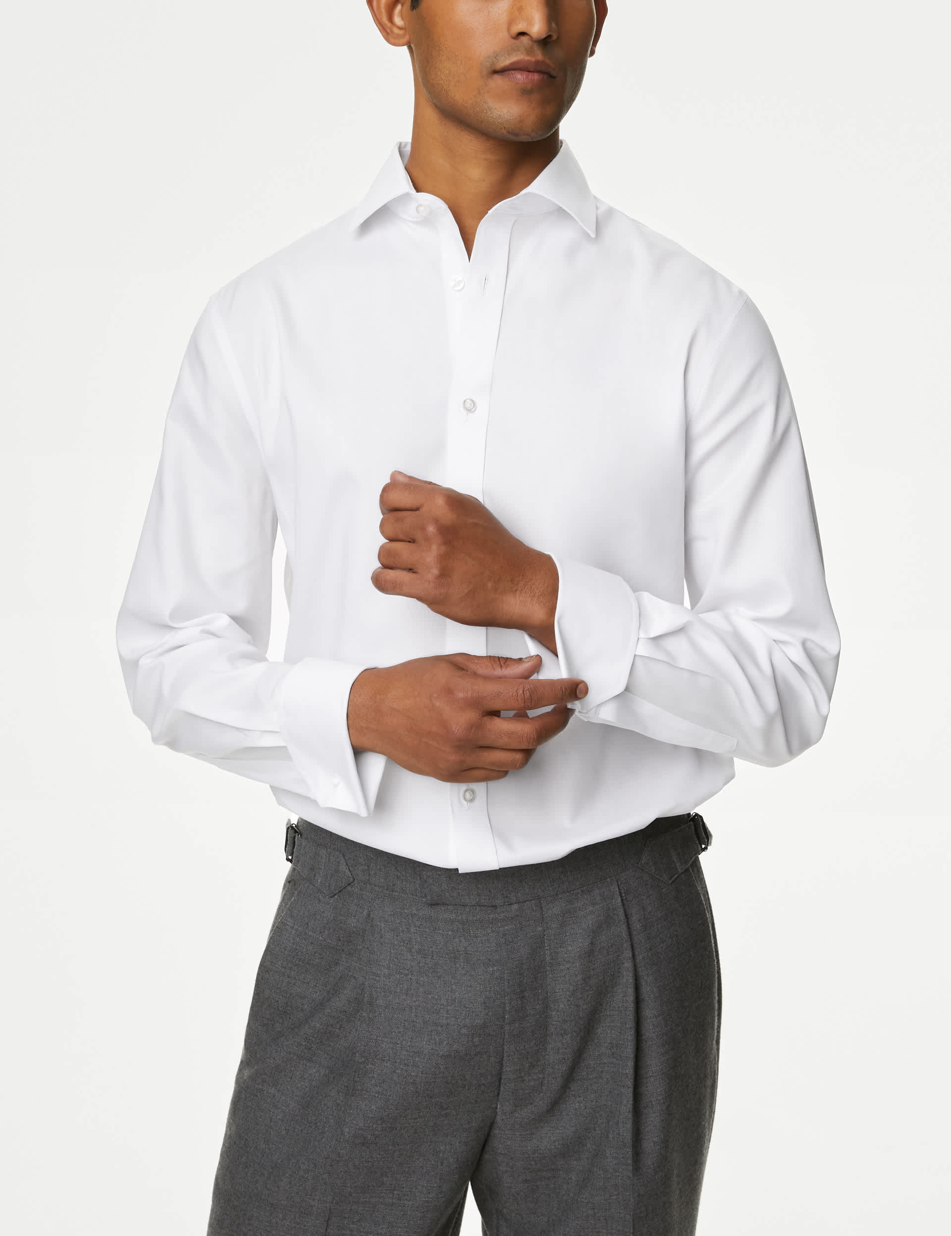 M&S Men's Regular Fit Pure Cotton Double Cuff Twill Shirt