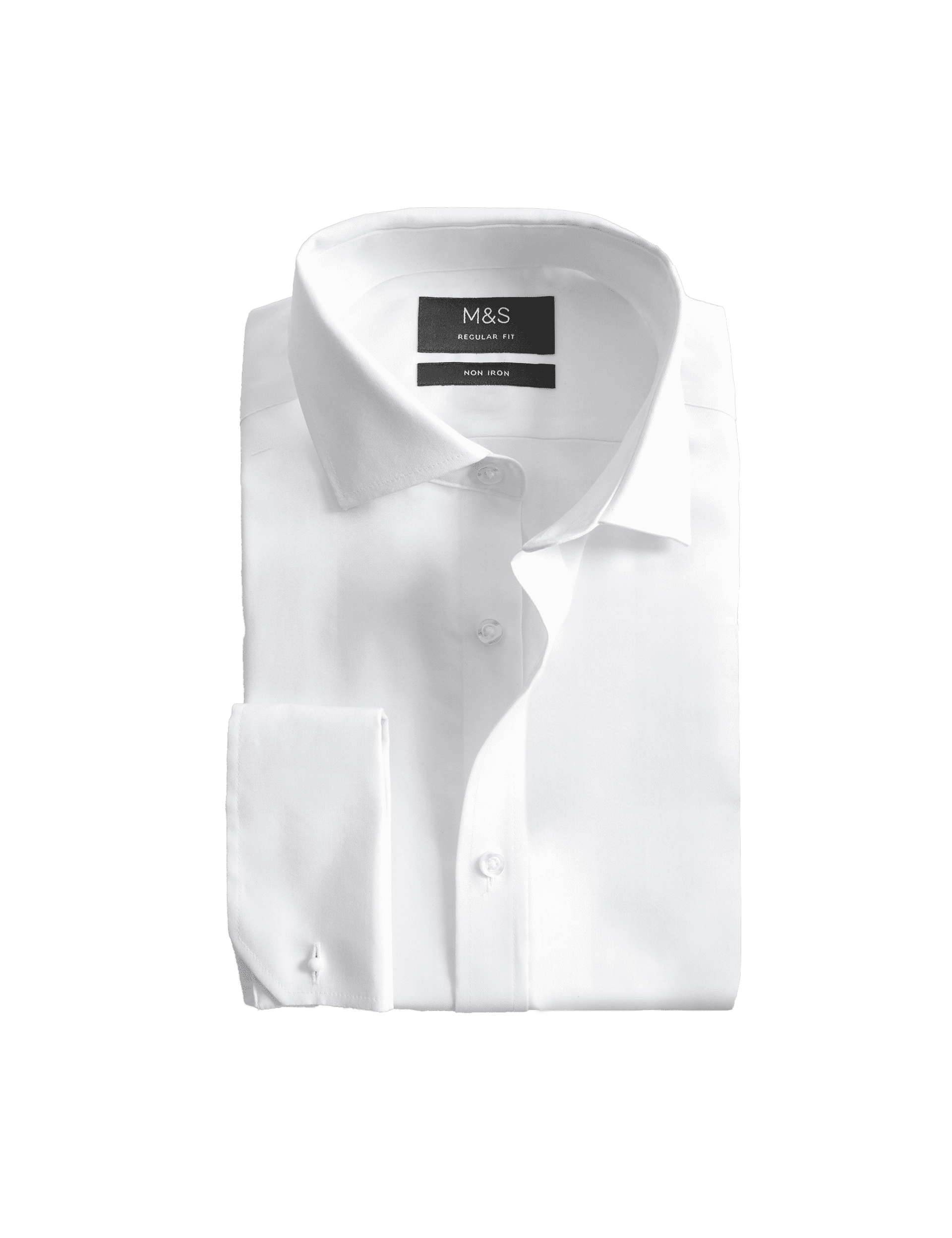 M&S Collection Men's Regular Fit Pure Cotton Double Cuff Twill Shirt - 18 - White, White