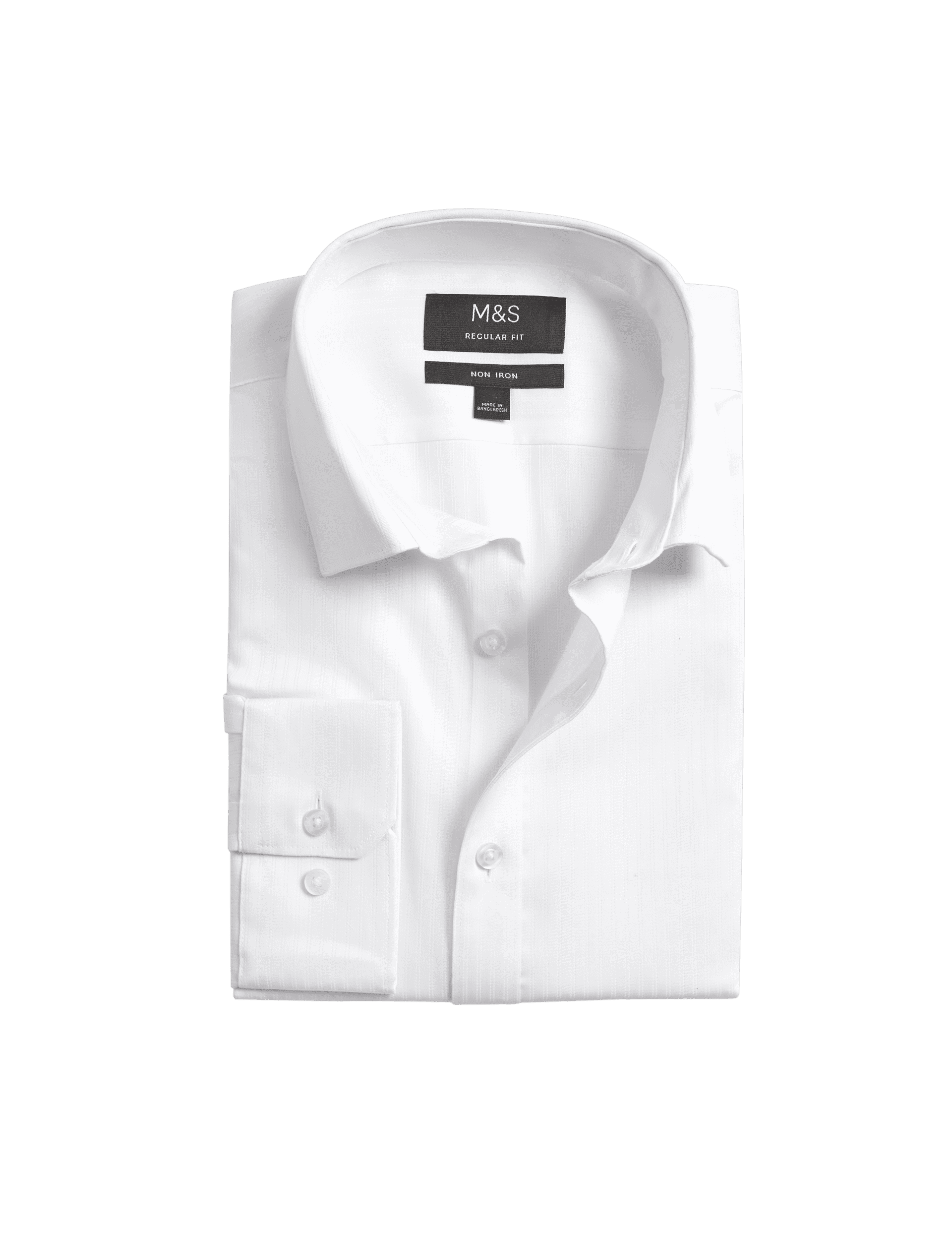 M&S Collection Men's Regular Fit Non Iron Sateen Stripe Shirt - 16.5 - White, White