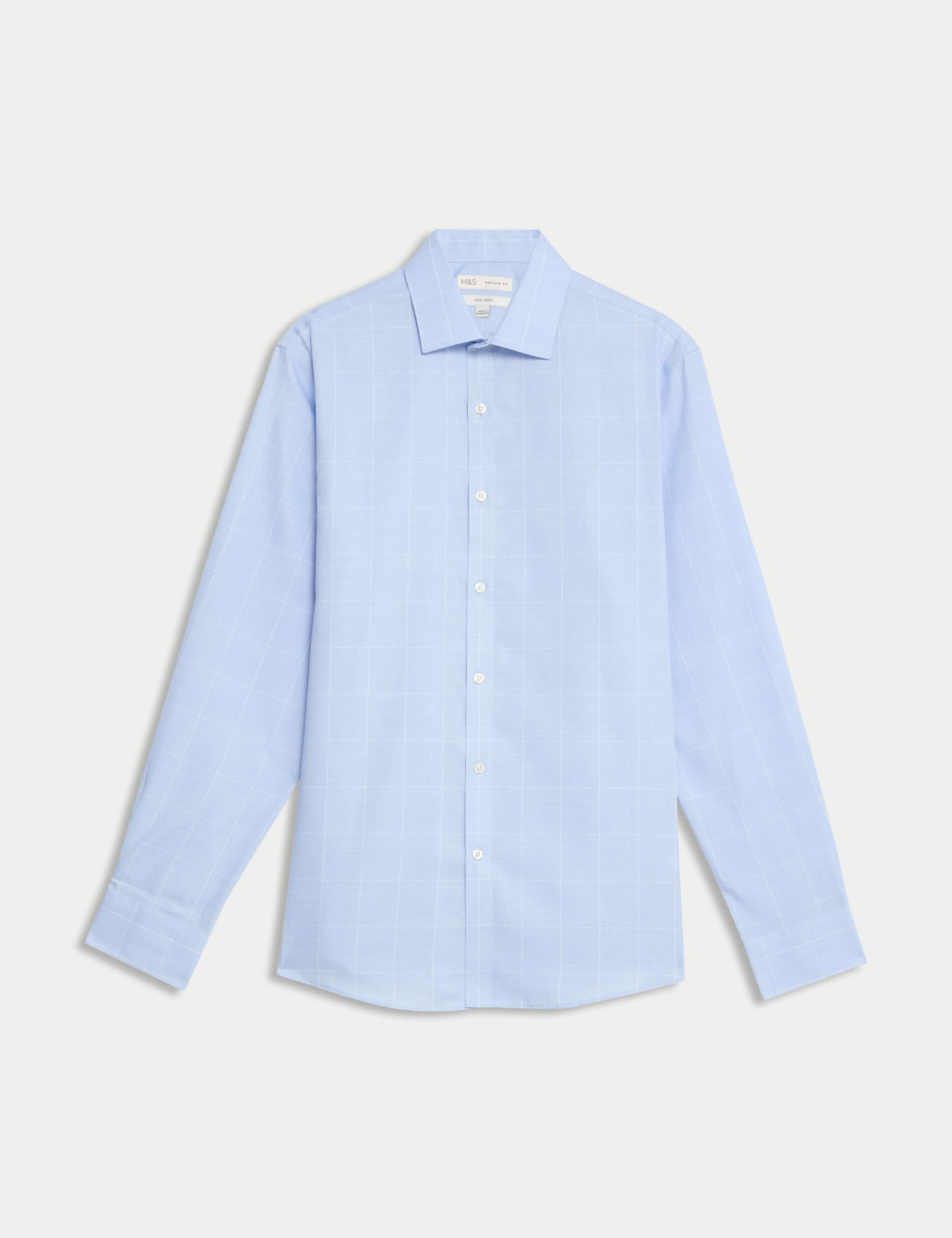 M&S Men's Regular Fit Non Iron Pure CottonCheck Shirt