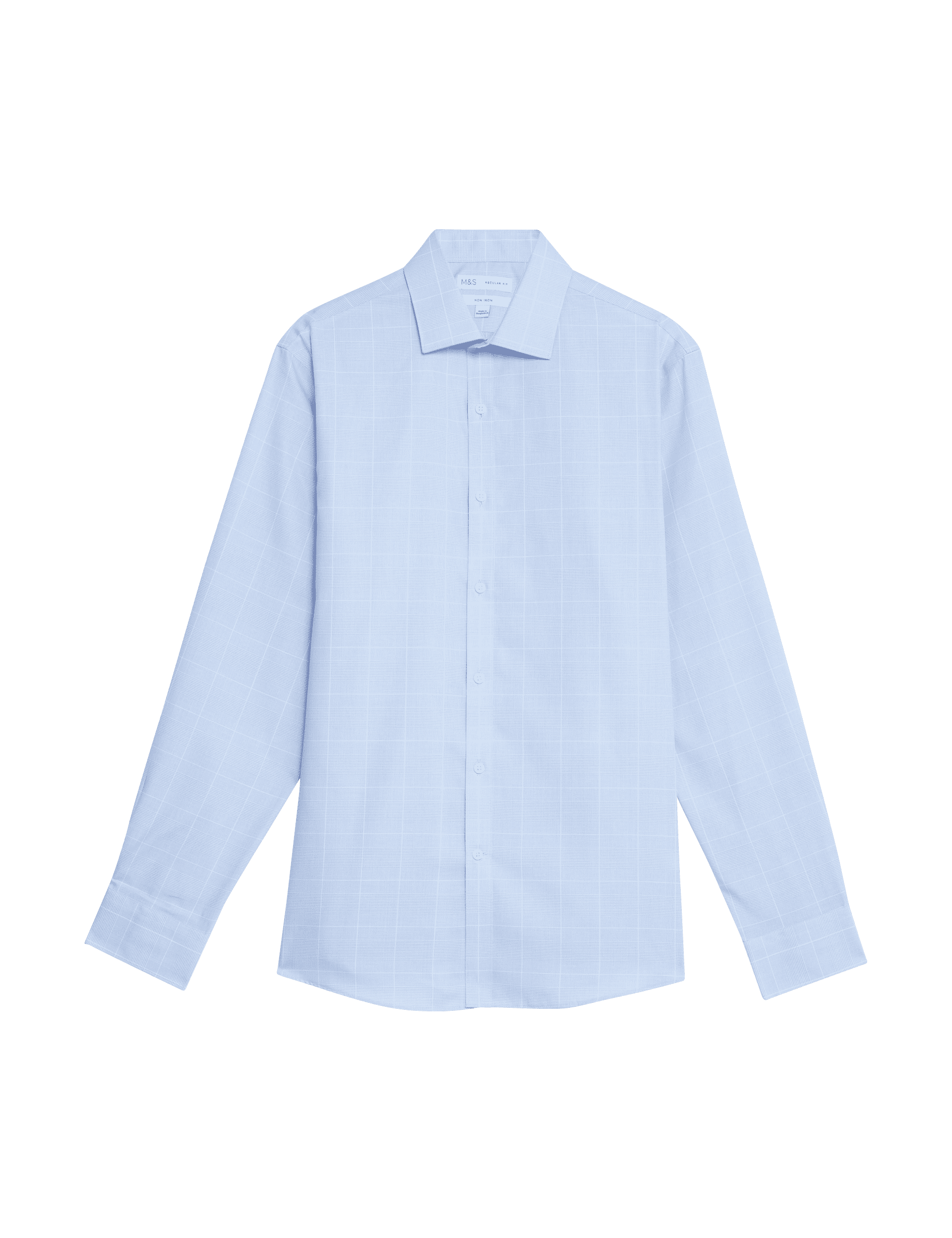 M&S Collection Men's Regular Fit Non Iron Pure Cotton Check Shirt - M - Blue Mix, Blue Mix