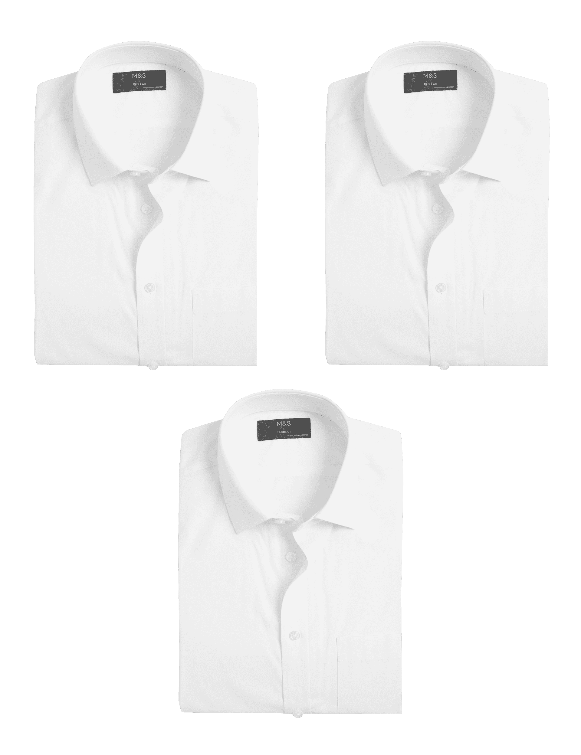 M&S Collection Men's 3pk Regular Fit Easy Iron Short Sleeve Shirts - 19 - White, White