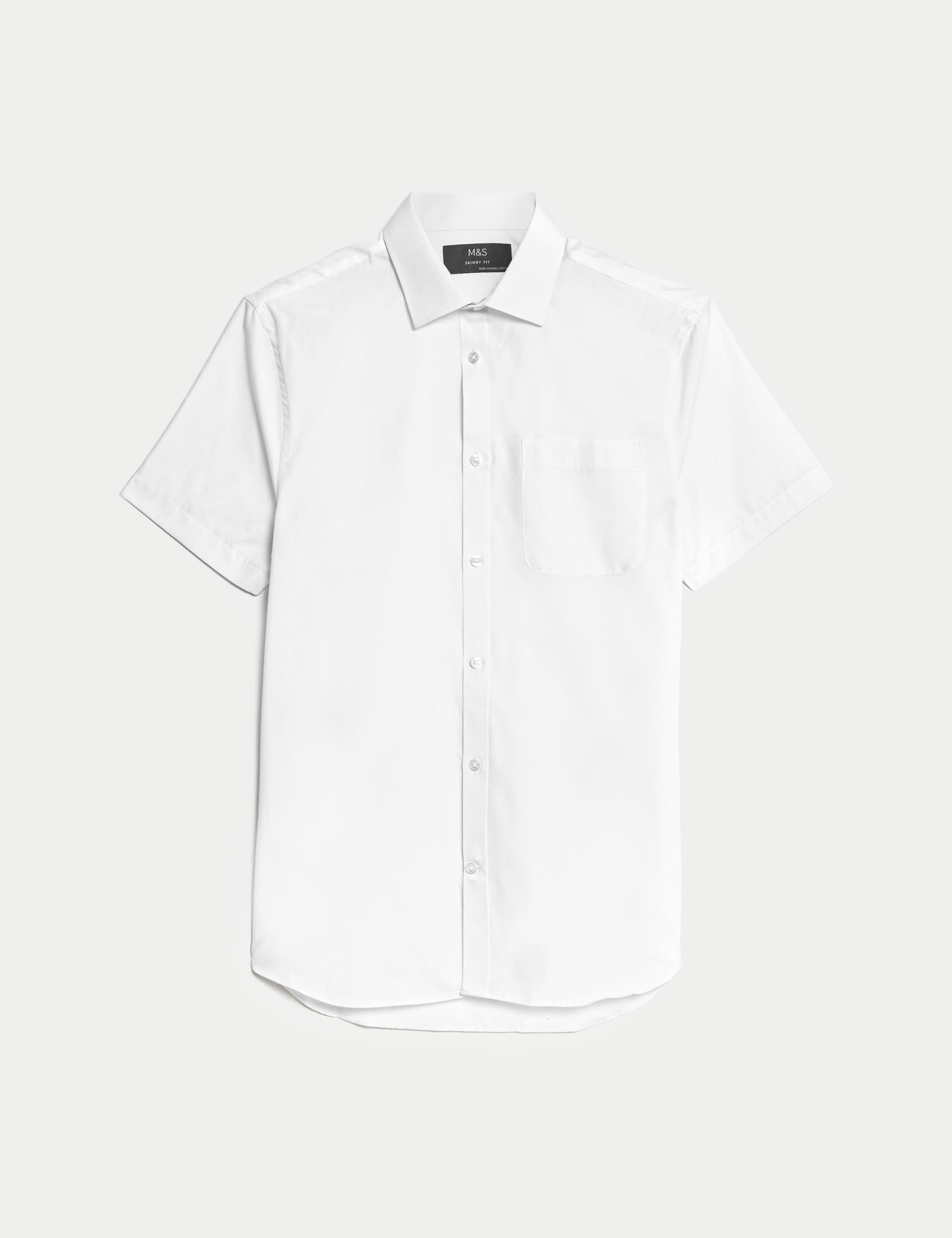 M&S Men's Skinny Fit Easy Iron Cotton Blend Shirt - 15.5 - White, White