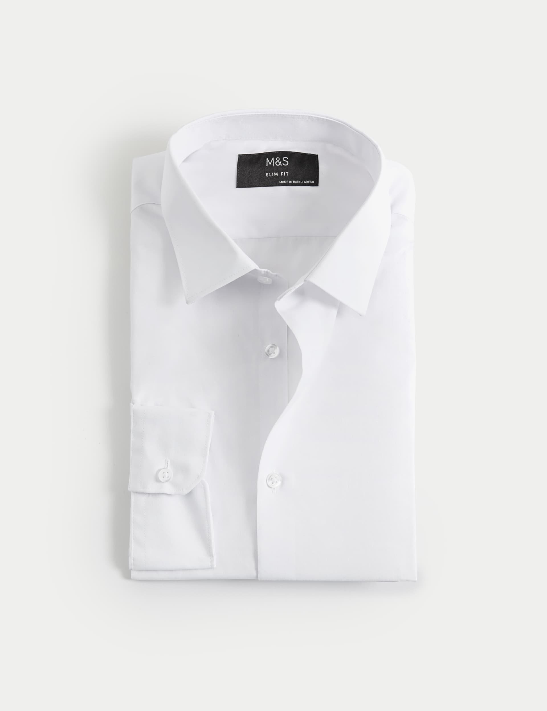 M&S Men's Slim Fit Easy Iron Cotton Blend Shirt