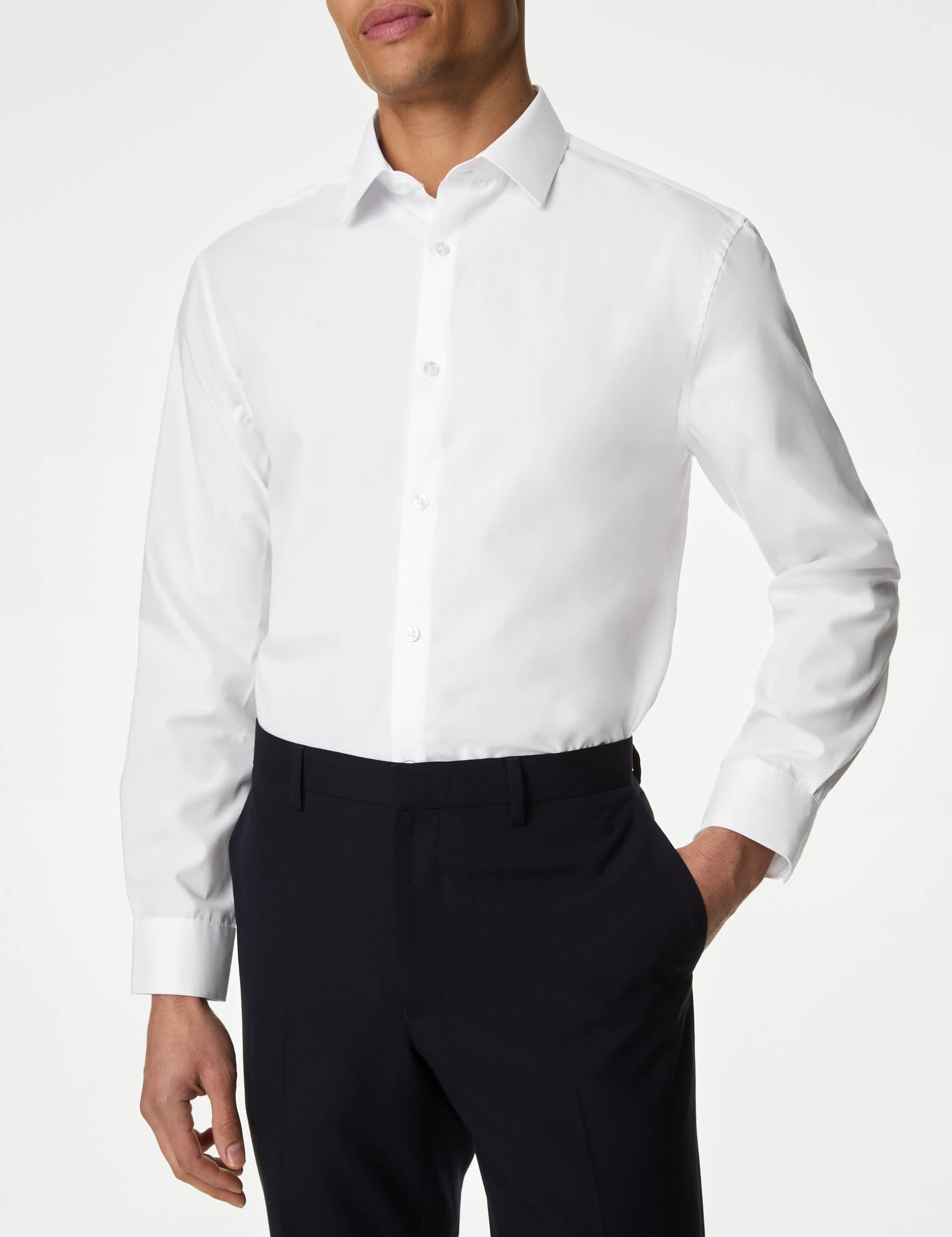 M&S Men's Regular Fit Easy Iron Cotton Blend Shirt