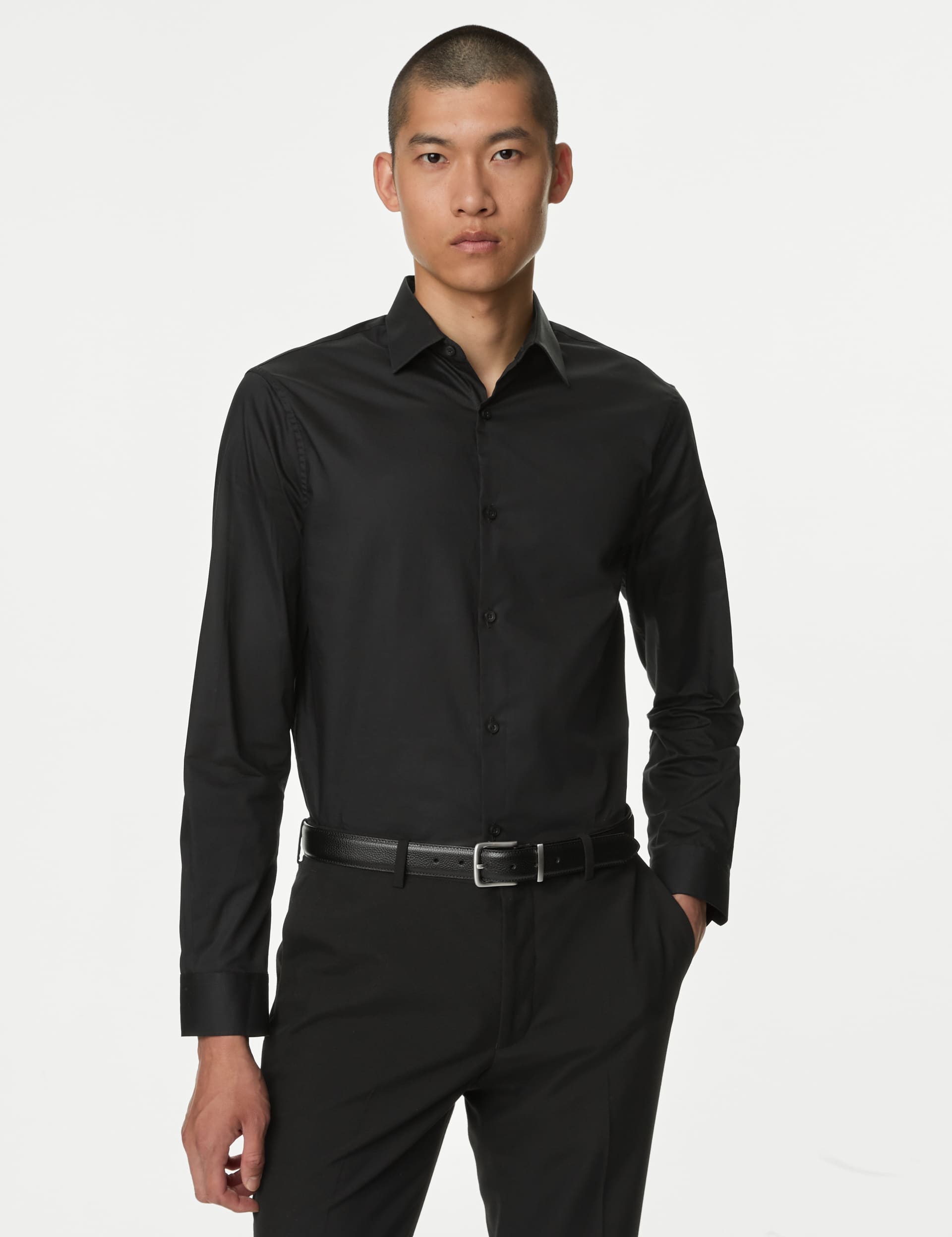 M&S Men's Regular Fit Easy Iron Pure Cotton Shirt