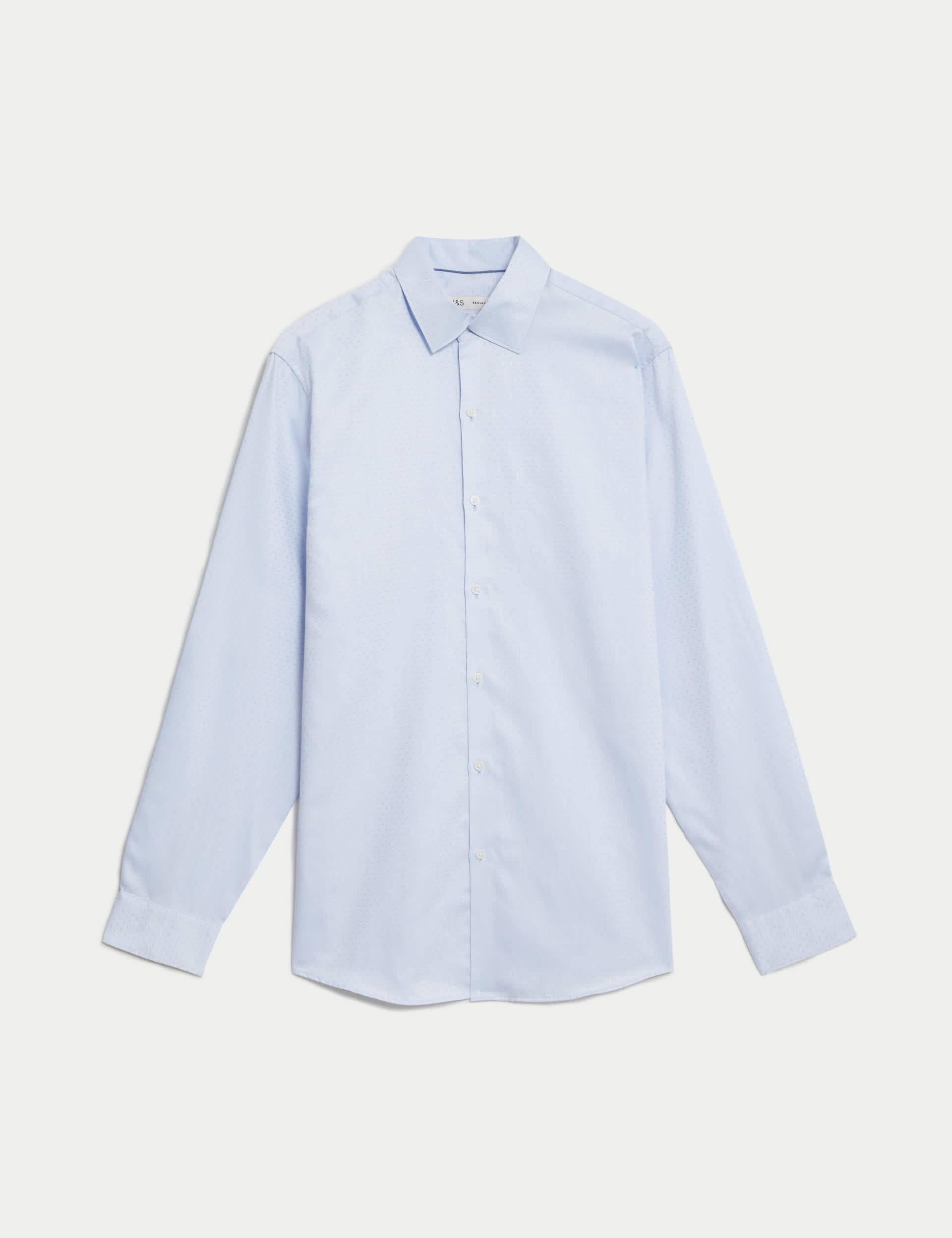 M&S Men's Regular Fit Pure Cotton Dobby Spot Shirt