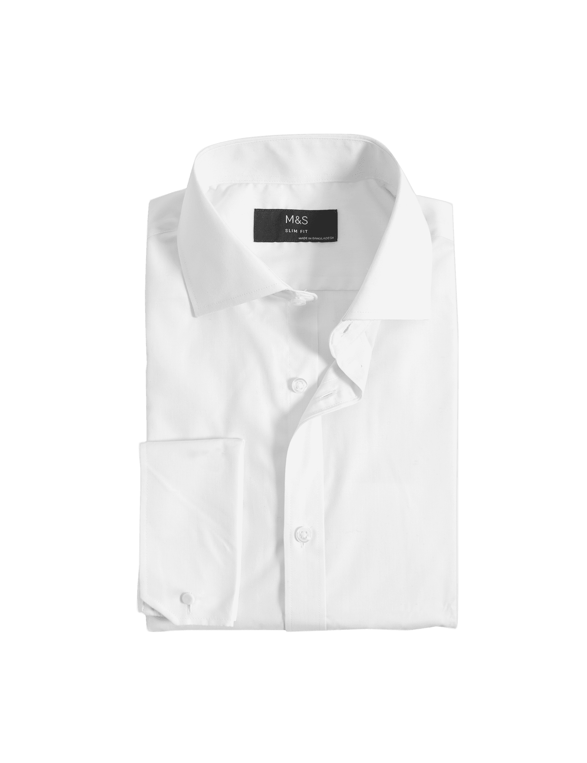 M&S Collection Men's Slim Fit Cotton Blend Double Cuff Shirt - 15.5 - White, White