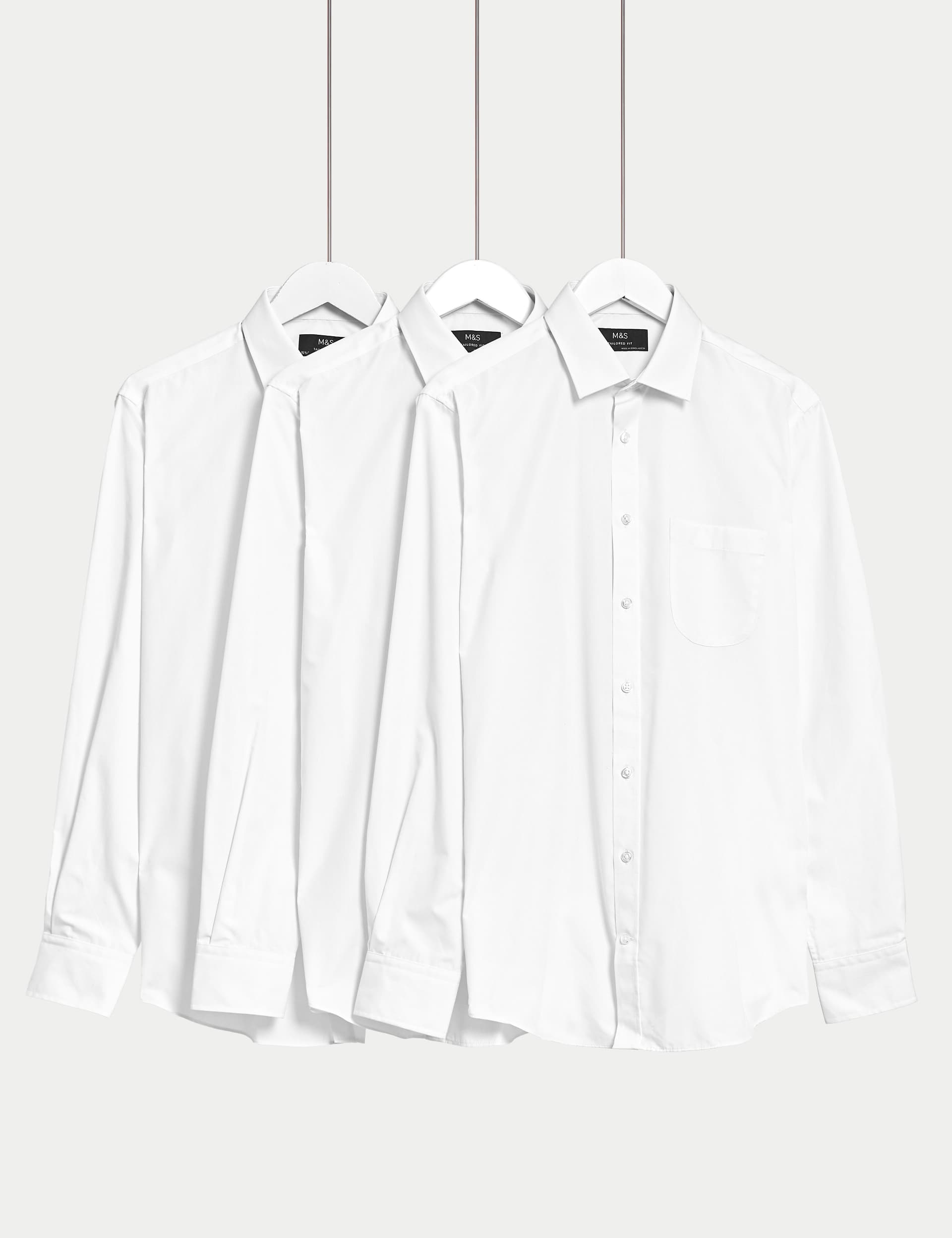 M&S Men's 3pk Tailored Fit Easy Iron Long Sleeve Shirts
