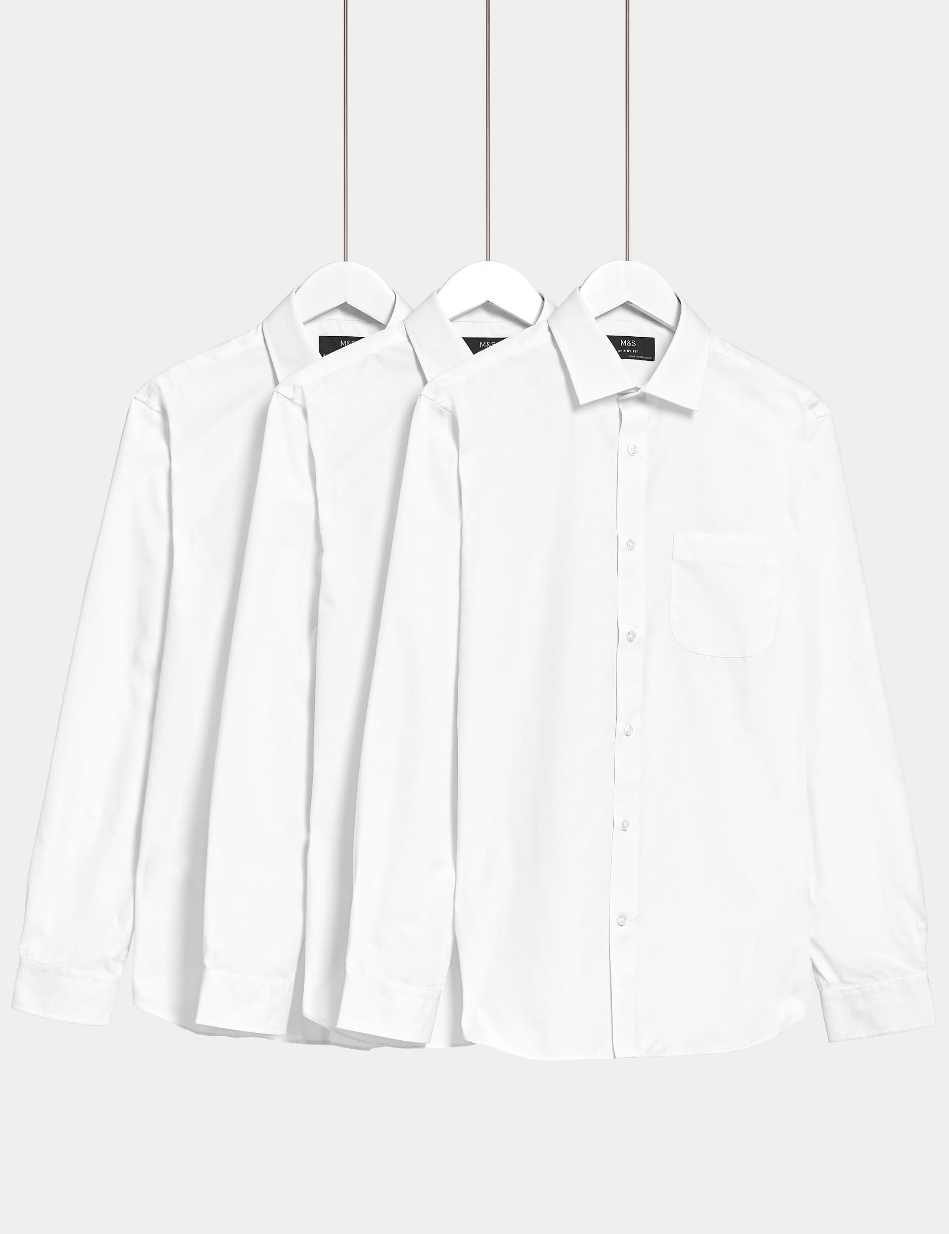 M&S Men's 3pk Skinny Fit Easy Iron Shirts
