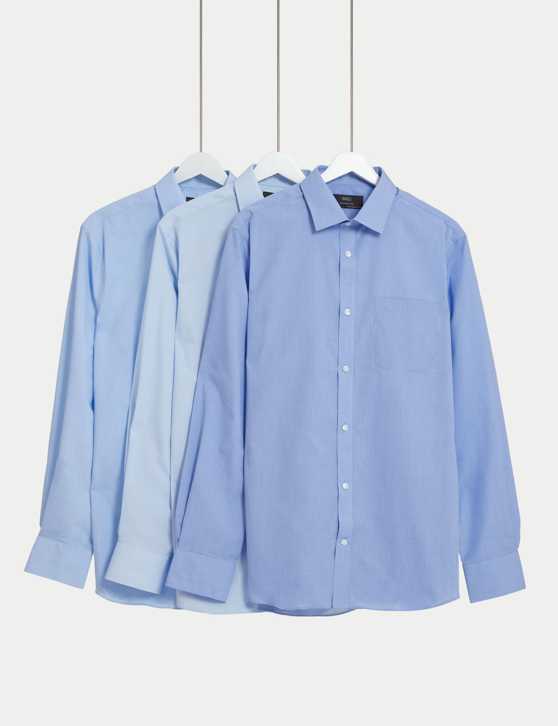 M&S Men's 3pk Tailored Fit Easy Iron Long Sleeve Shirts
