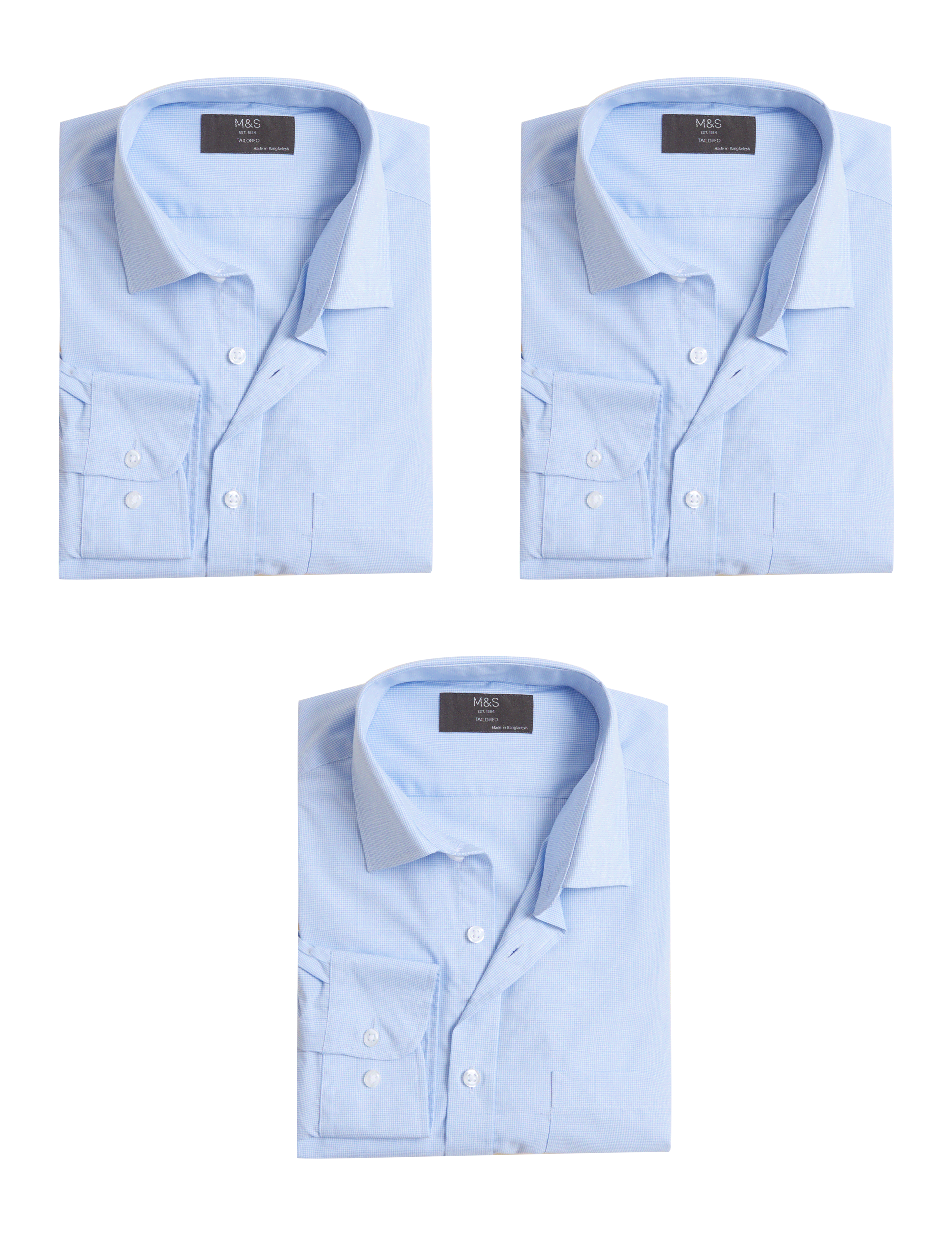 M&S Collection Men's 3pk Tailored Fit Easy Iron Long Sleeve Shirts - 18.5 - Blue Mix, Blue Mix