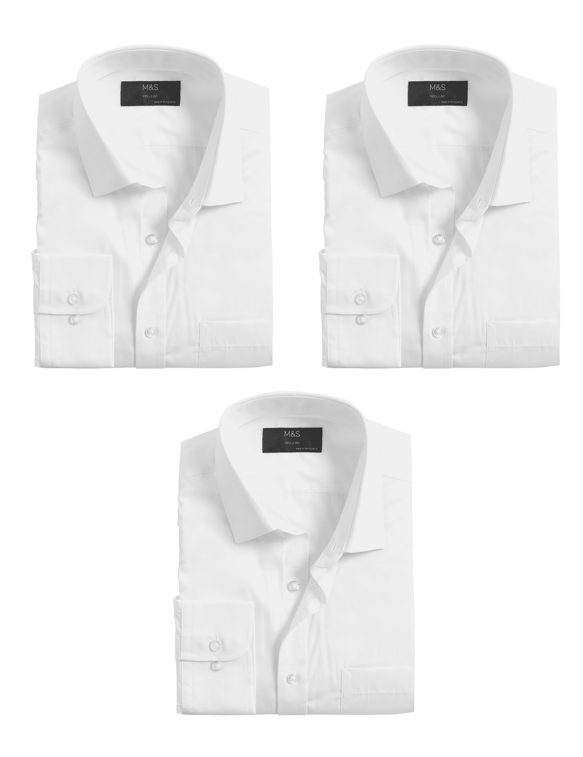 M&S Collection Men's 3pk Regular Fit Easy Iron Long Sleeve Shirts - 18.5 - White, White