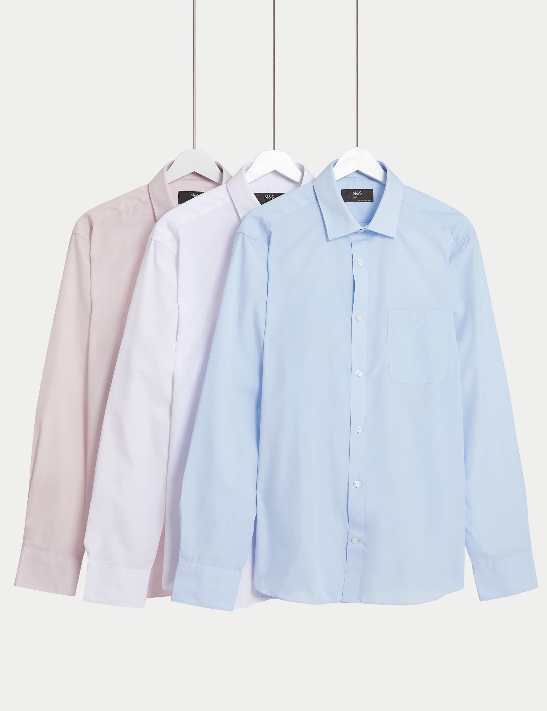 M&S Men's 3pk Slim Fit Easy Iron Shirts