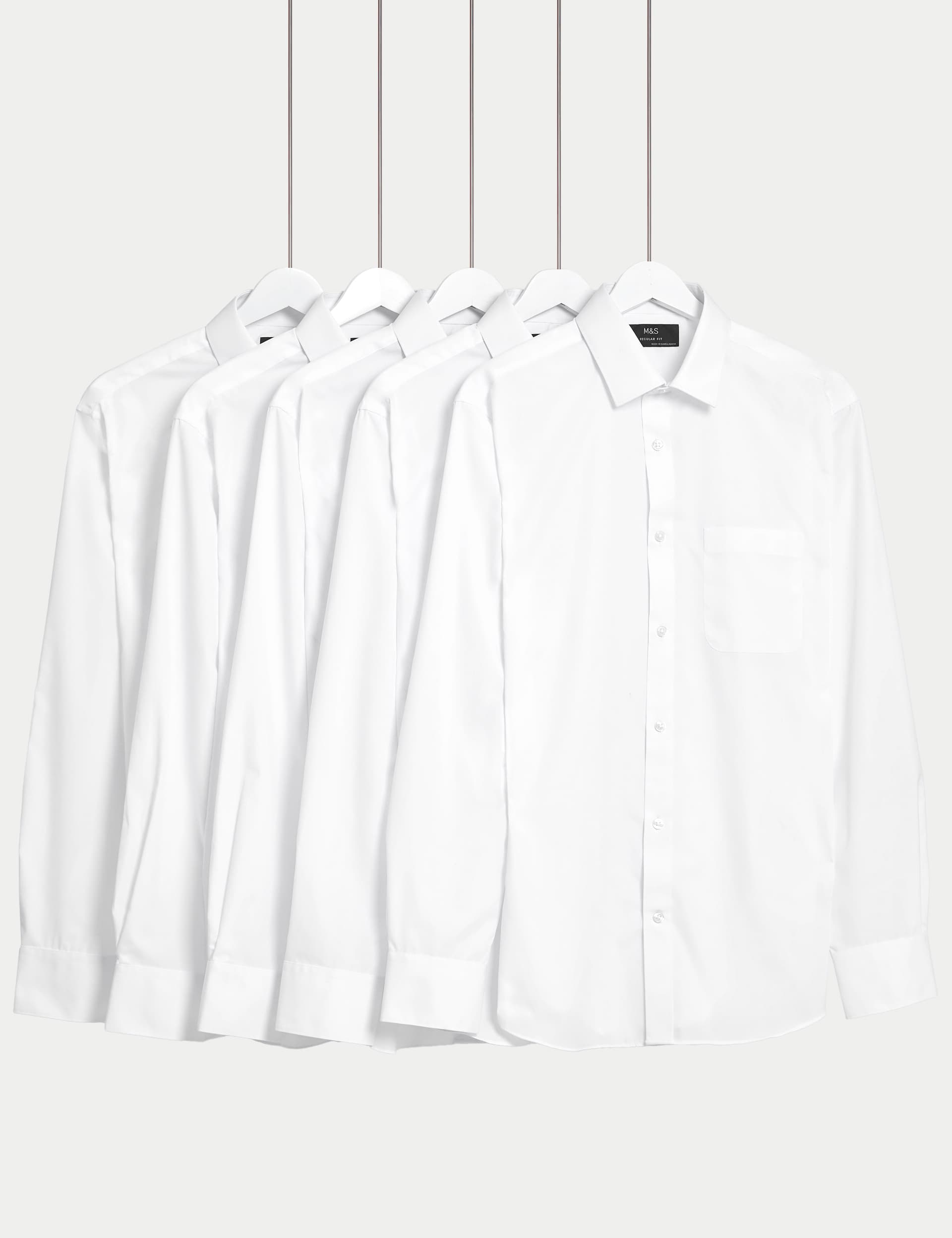 M&S Men's 5pk Regular Fit Easy Iron Long Sleeve Shirts - 16.5 - White Mix, White Mix