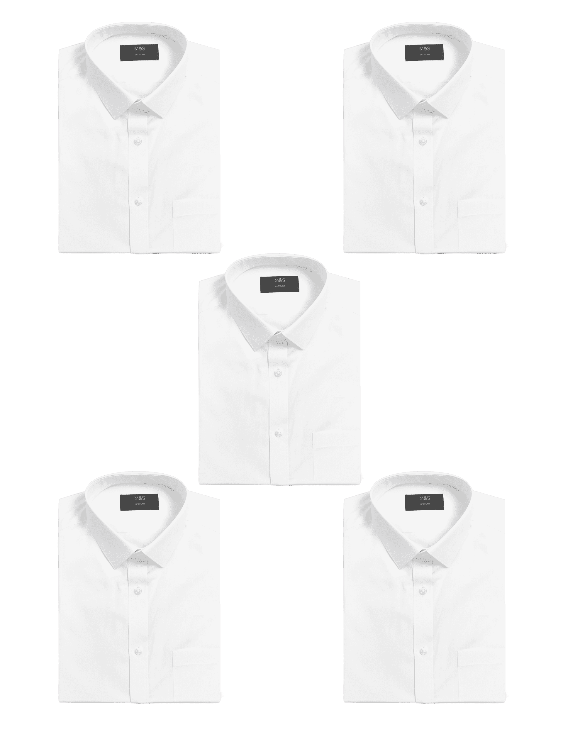 M&S Collection Men's 5pk Regular Fit Easy Iron Short Sleeve Shirts - 17 - White, White