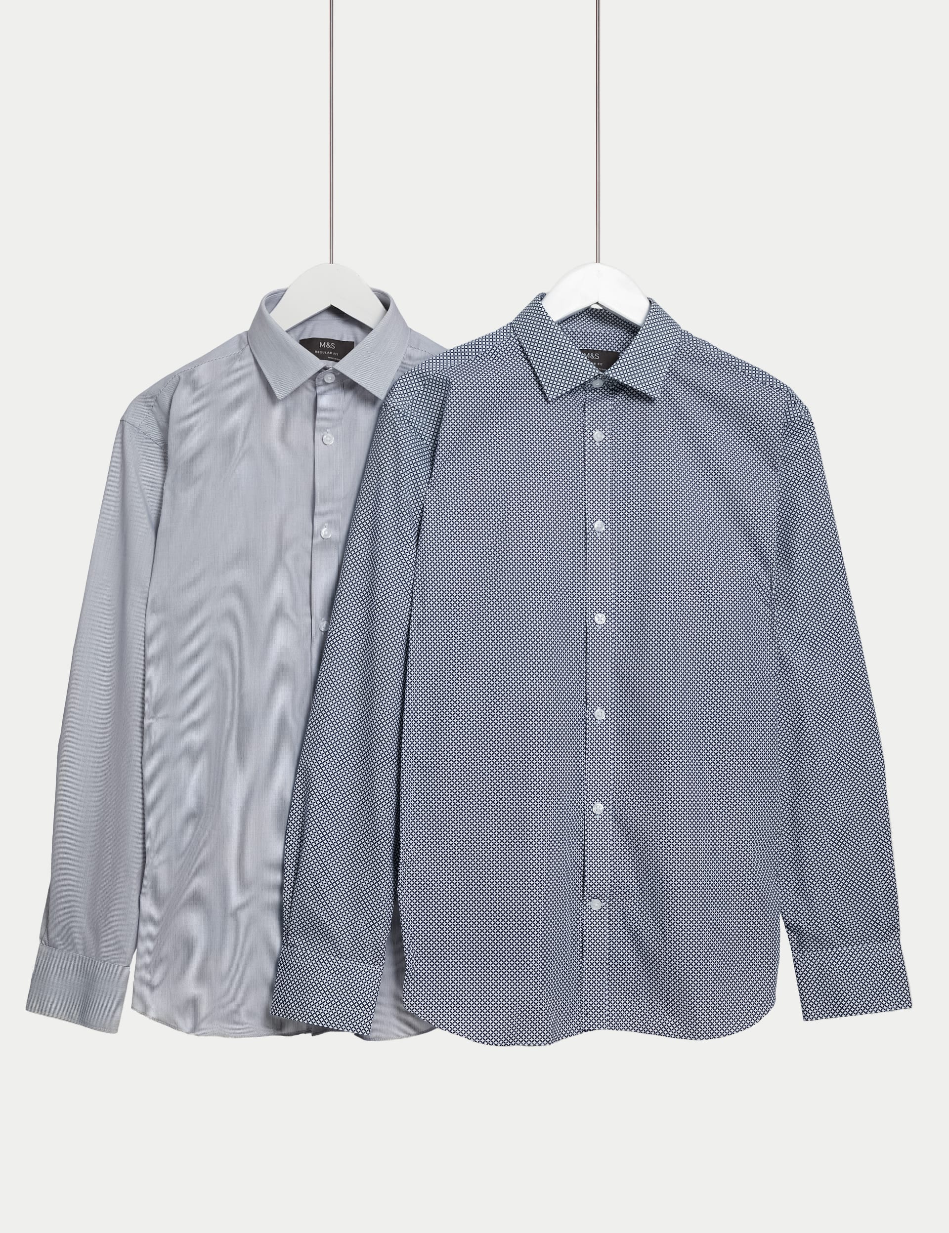 M&S Men's 2pk Regular Fit Easy Iron Long Sleeve Shirts - 17.5 - Blue Mix, Blue Mix