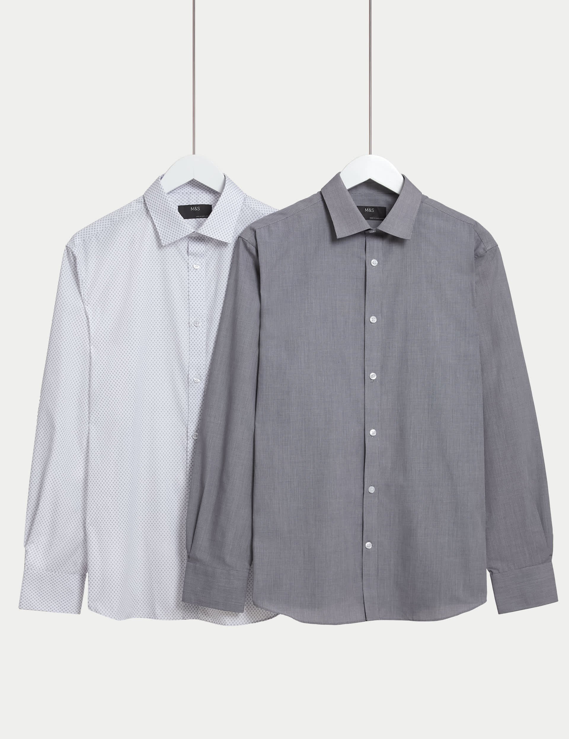 M&S Men's 2pk Regular Fit Easy Iron Long Sleeve Shirts