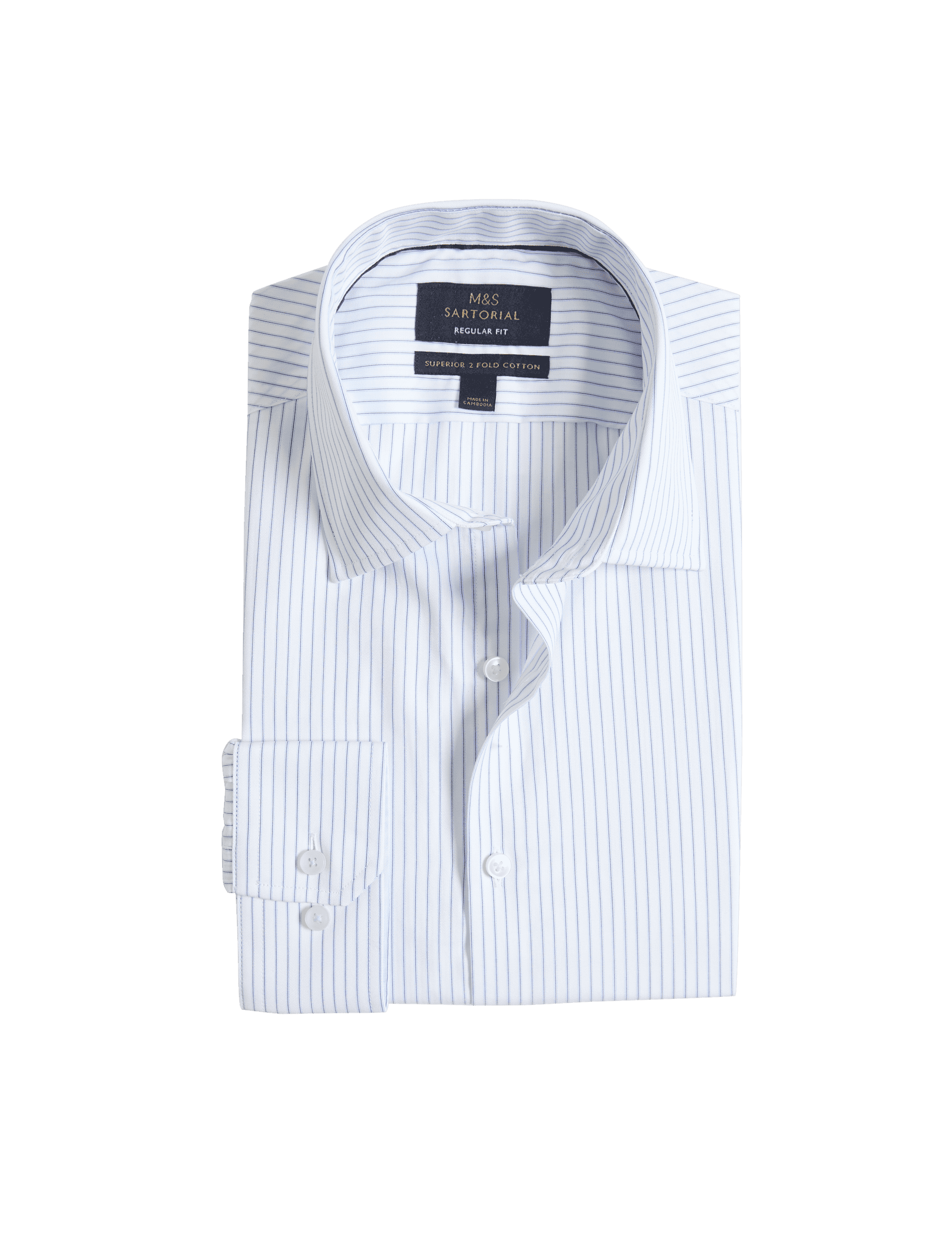 M&S Sartorial Men's Regular Fit Luxury Cotton Striped Shirt - 16.5 - White/Med Blue, White/Med Blue