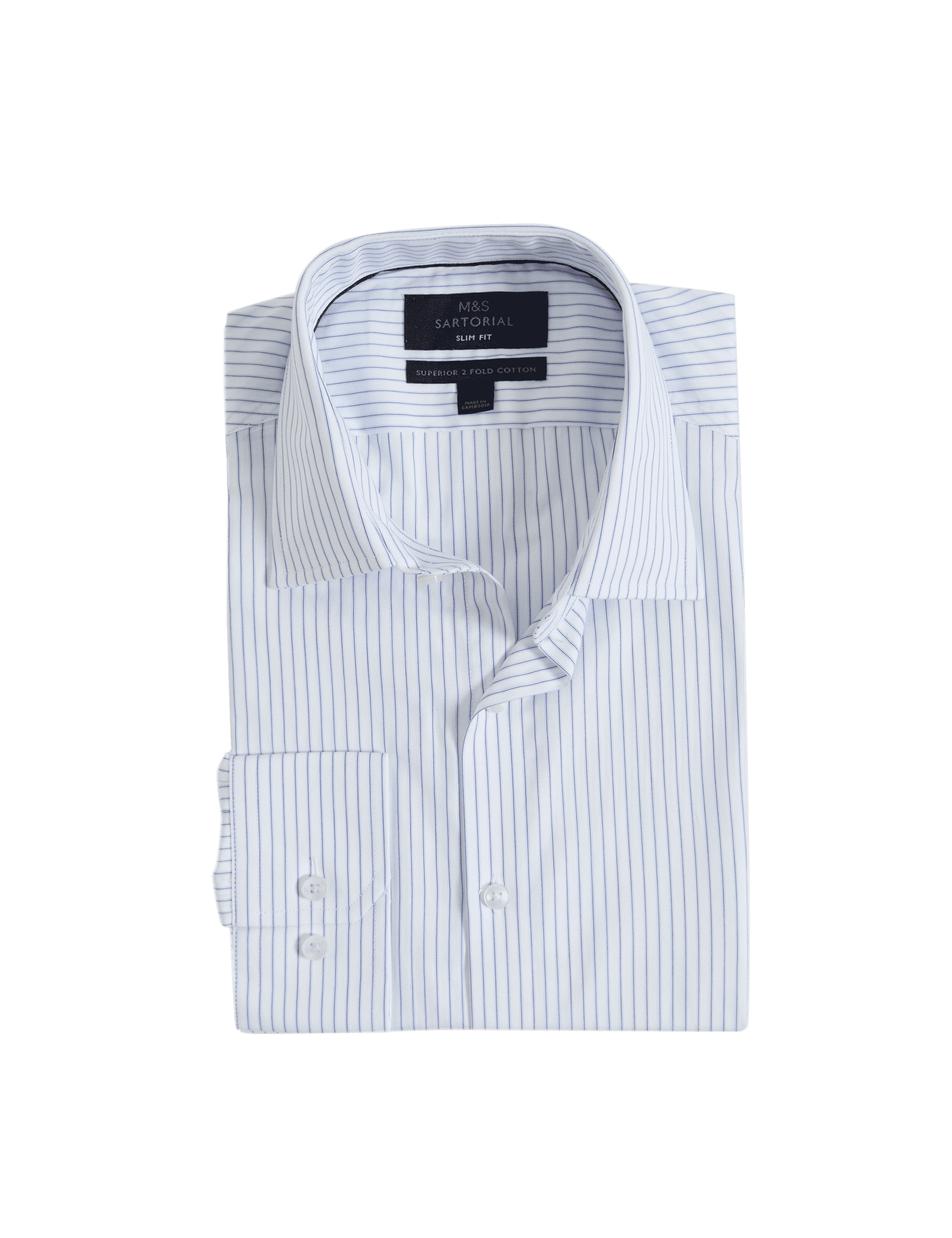 M&S Sartorial Men's Slim Fit Luxury Cotton Striped Shirt - 15.5 - White/Med Blue, White/Med Blue