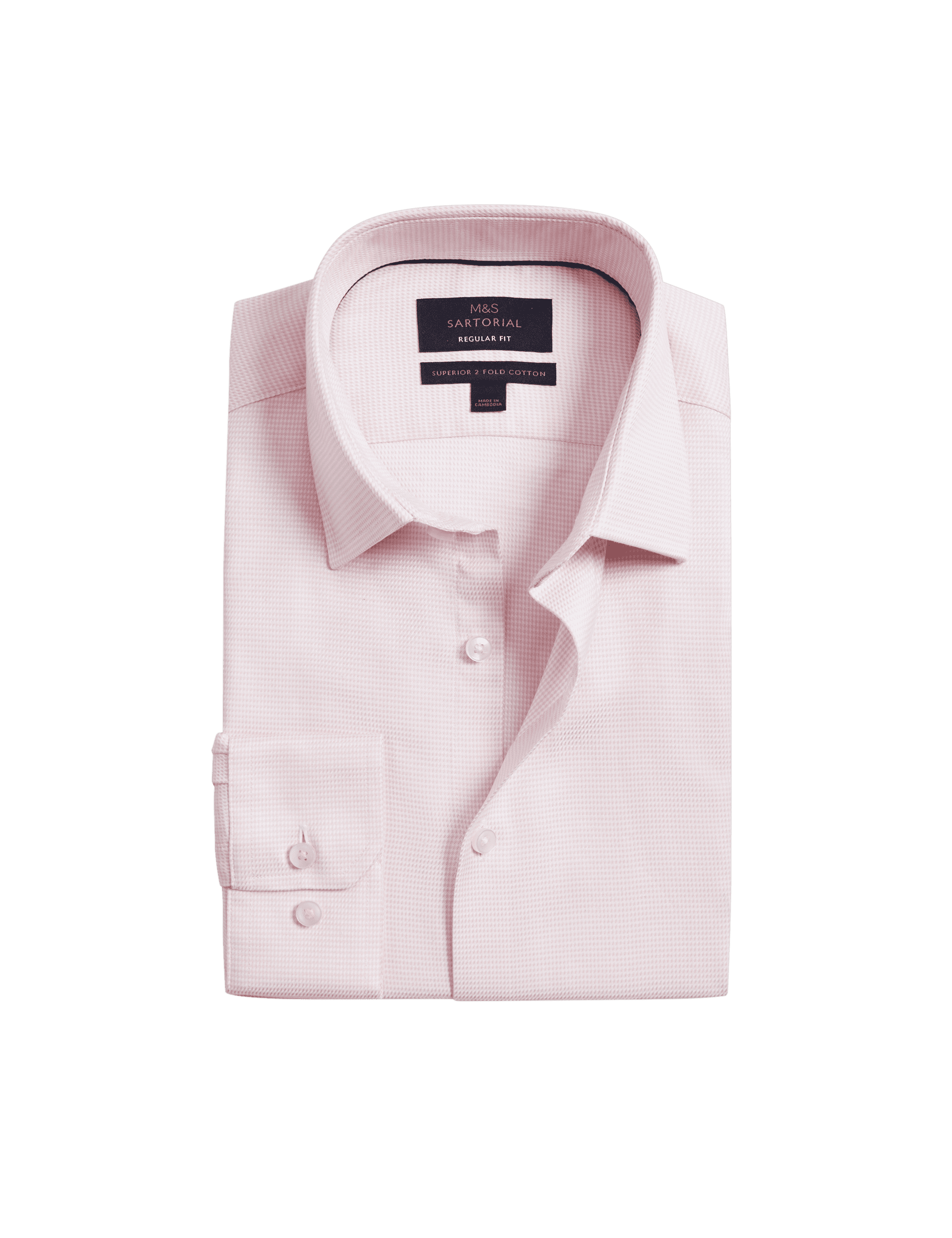 M&S Sartorial Men's Regular Fit Luxury Pure Cotton Textured Shirt - 17.5 - Pink, Pink