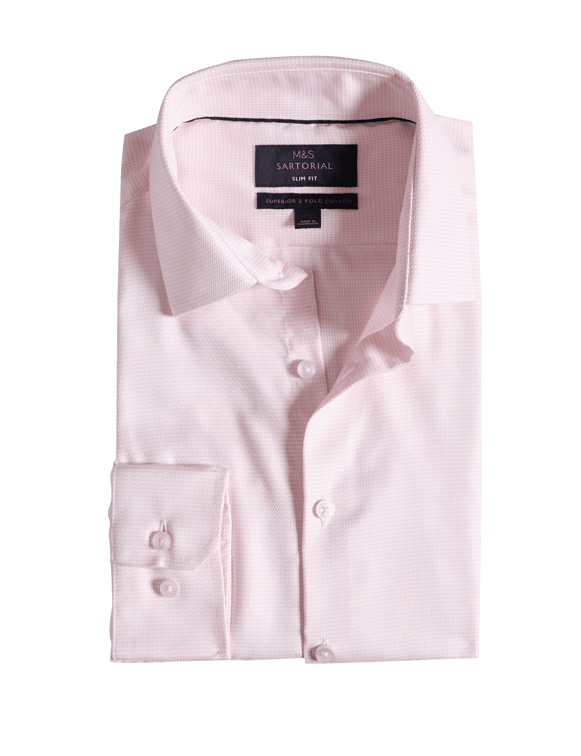 M&S Sartorial Men's Slim Fit Luxury Pure Cotton Textured Shirt - 18 - Pink, Pink