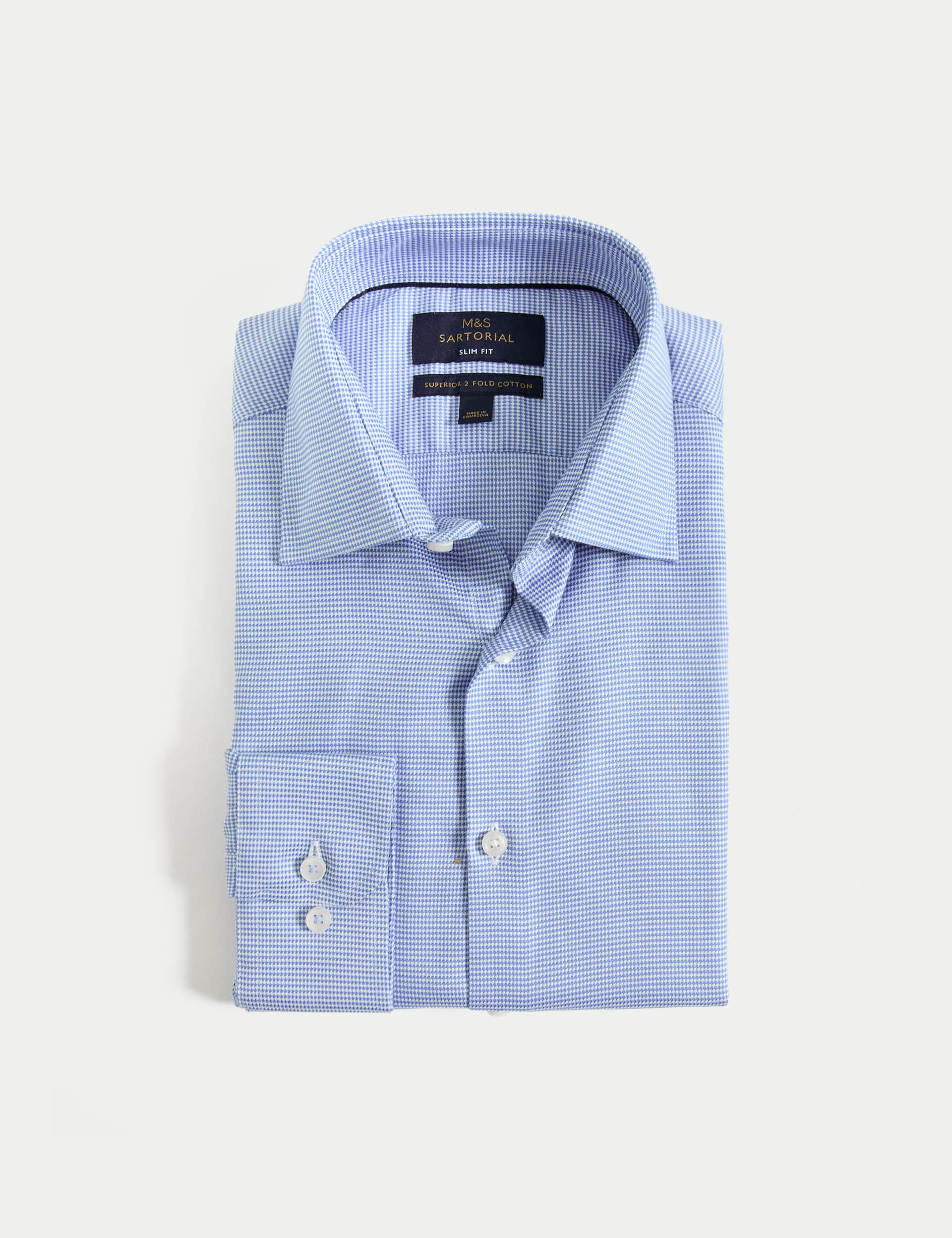 M&S Sartorial Men's Slim Fit Luxury Pure Cotton Textured Shirt