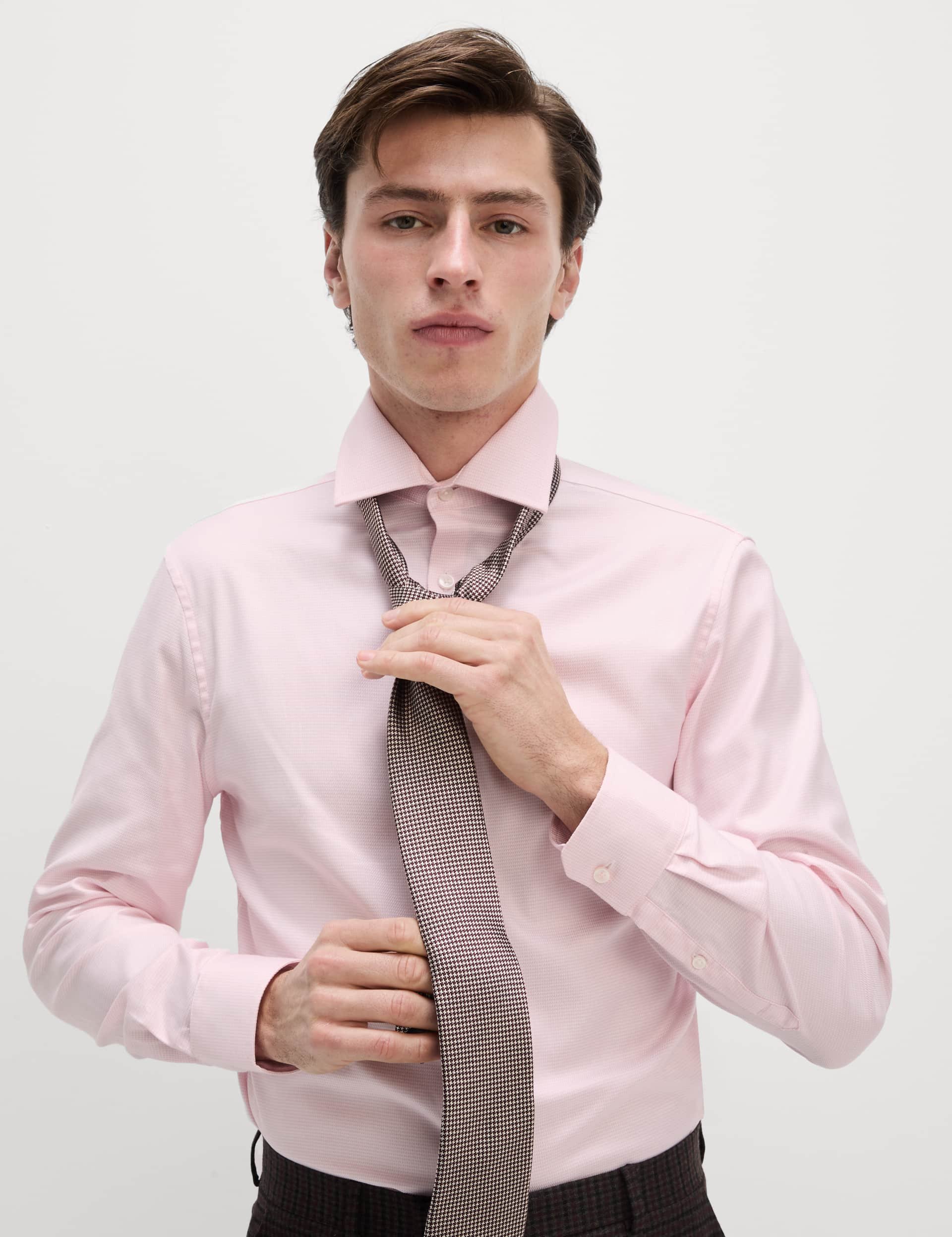 M&S Sartorial Men's Tailored Fit Luxury Pure Cotton Textured Shirt - 16.5 - Pink Mix, Blue,Pink Mix