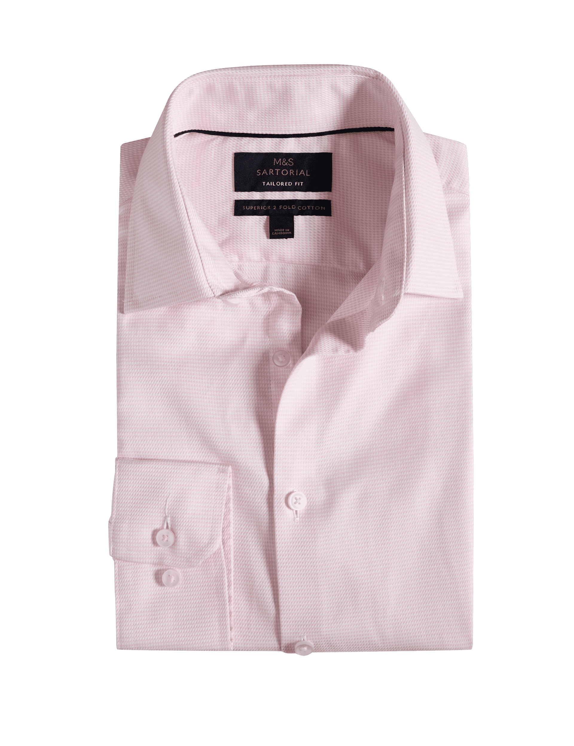 M&S Sartorial Men's Tailored Fit Luxury Pure Cotton Textured Shirt - 18 - Pink Mix, Pink Mix