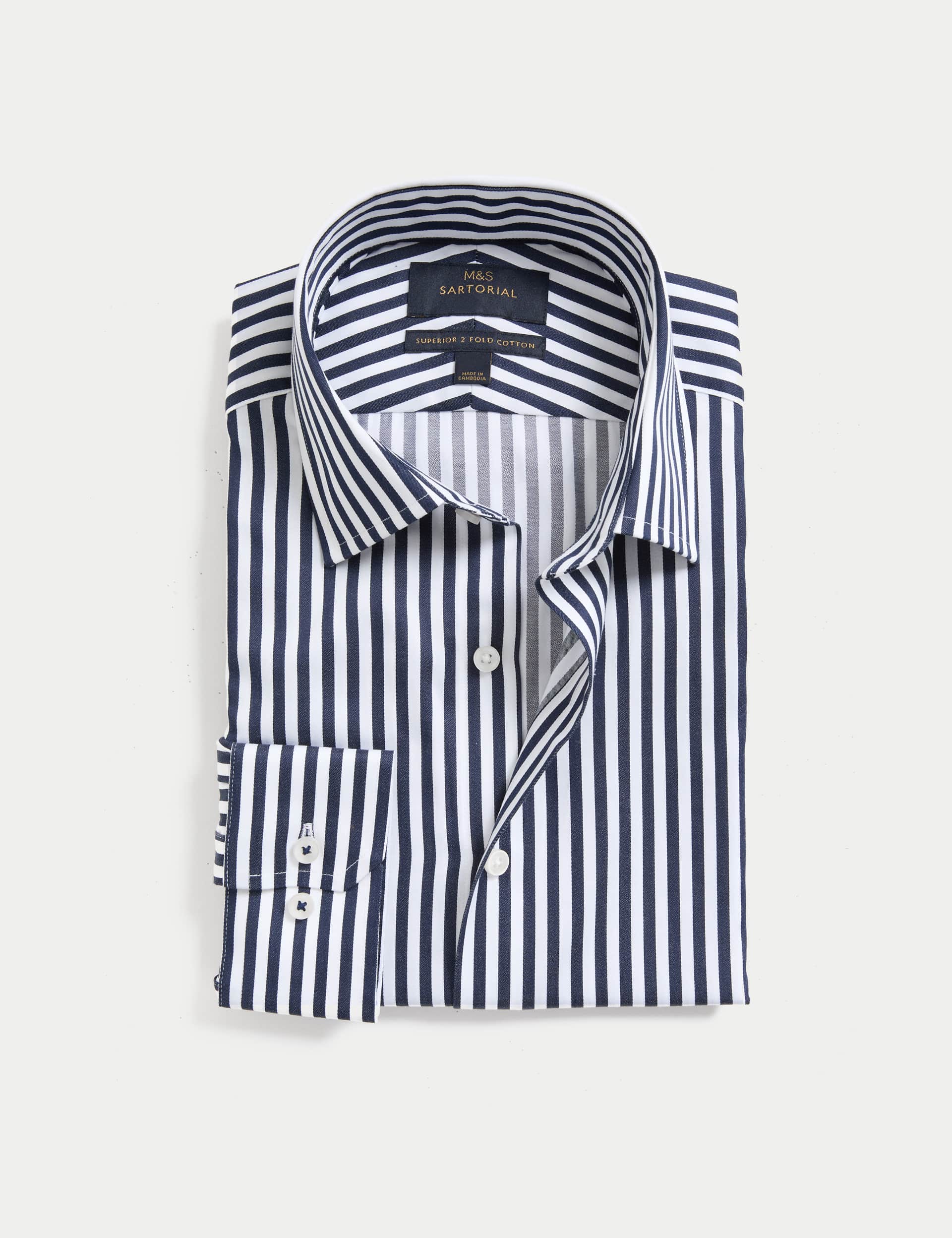 M&S Sartorial Men's Slim Fit Luxury Cotton Bold Stripe Shirt