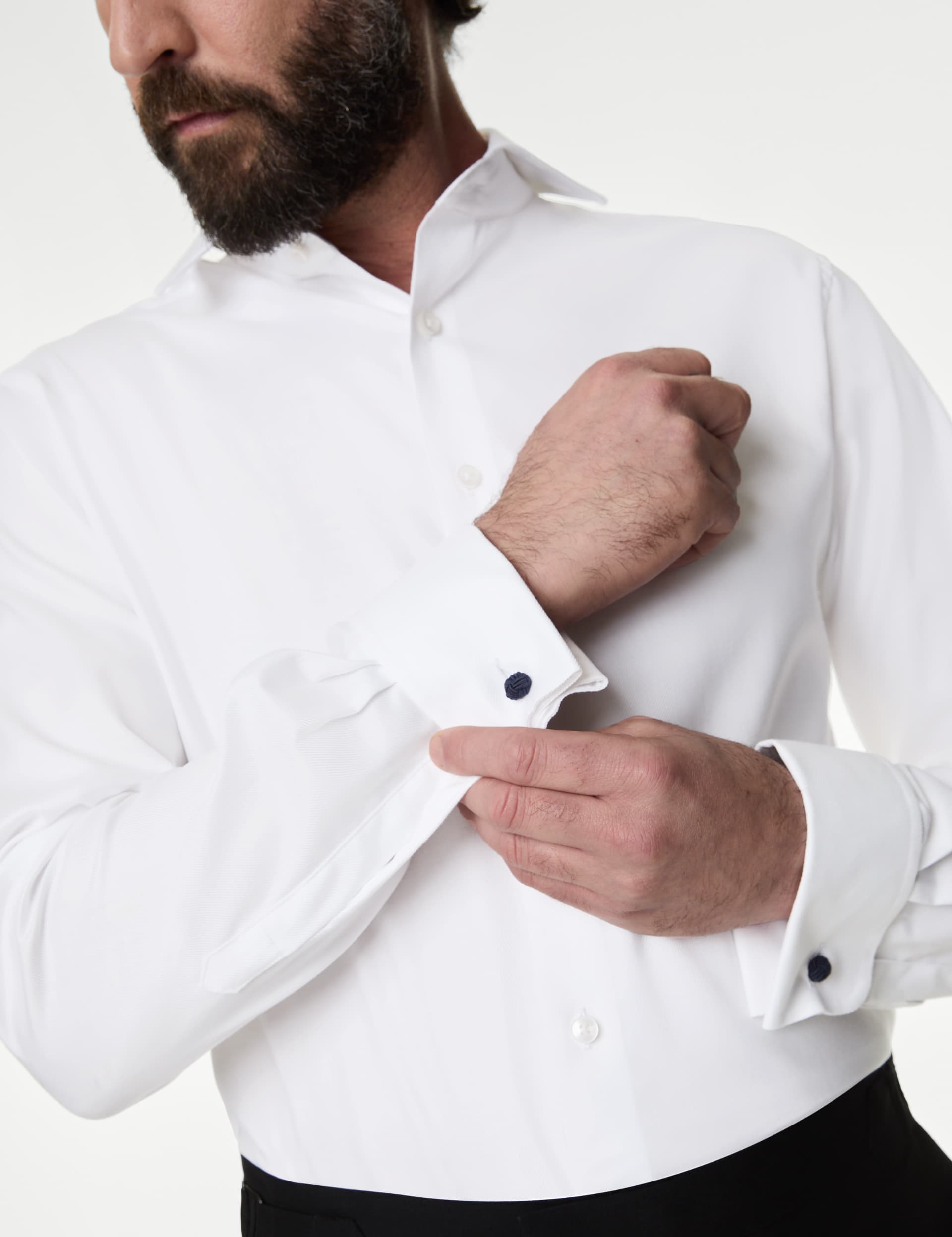 M&S Sartorial Men's Regular Fit Luxury Cotton Double Cuff Twill Shirt