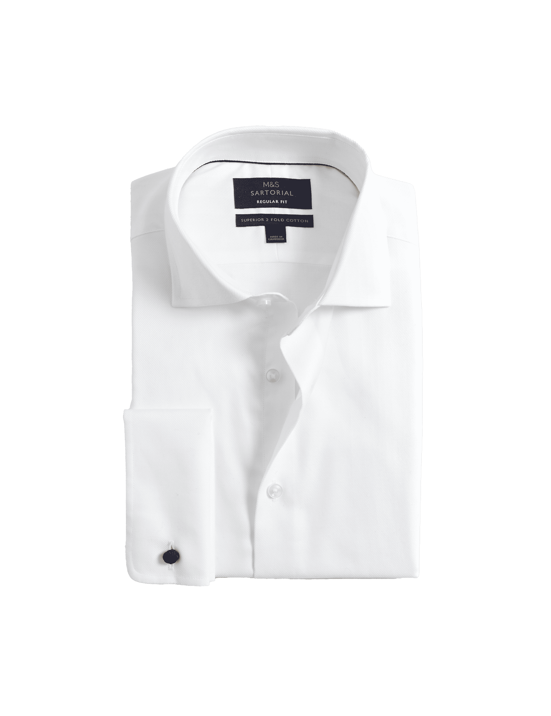 M&S Sartorial Men's Regular Fit Luxury Cotton Double Cuff Twill Shirt - 16 - White, White,Black,Blue