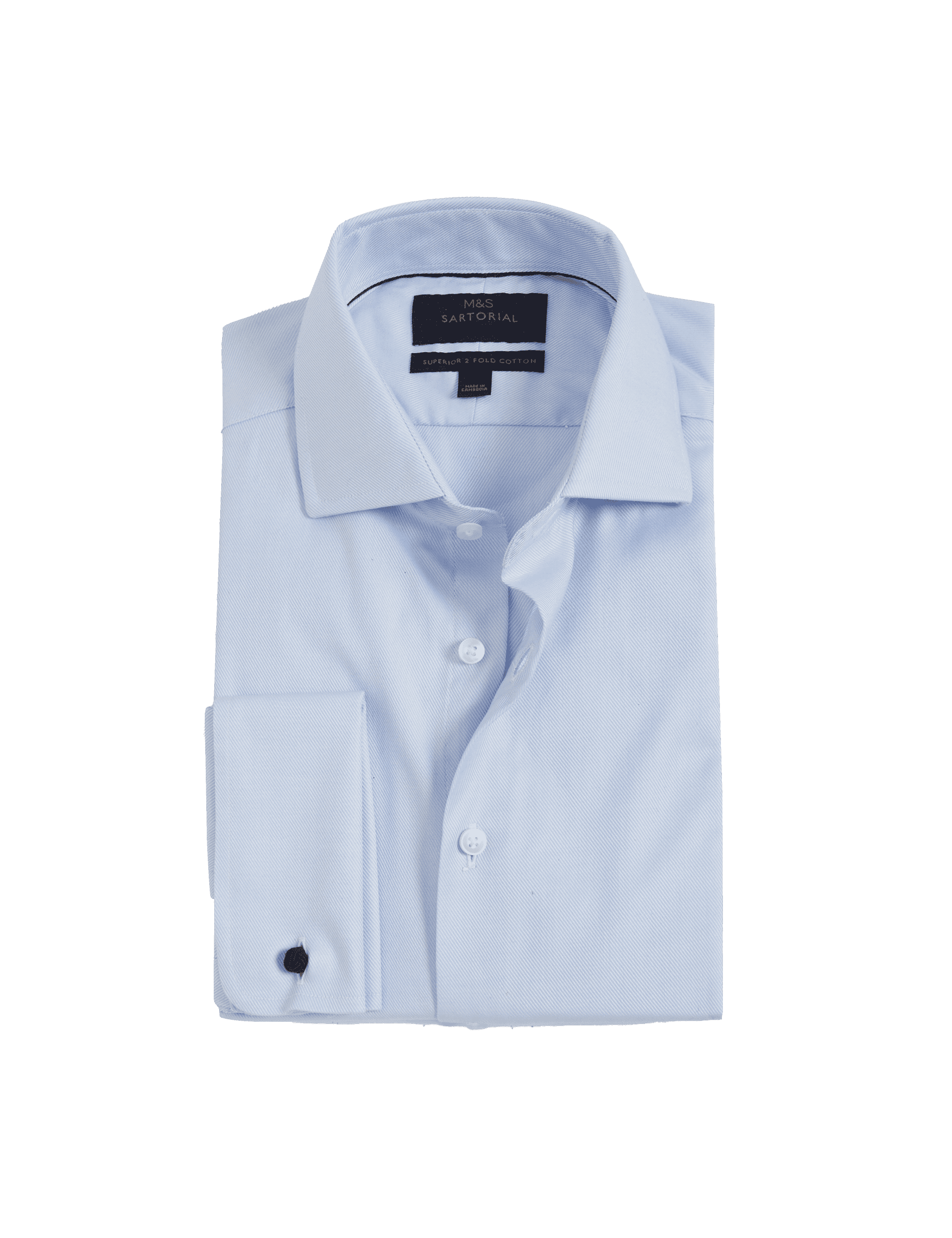 M&S Sartorial Men's Tailored Fit Luxury Cotton Double Cuff Twill Shirt - 15.5 - Blue, White,Black,Bl