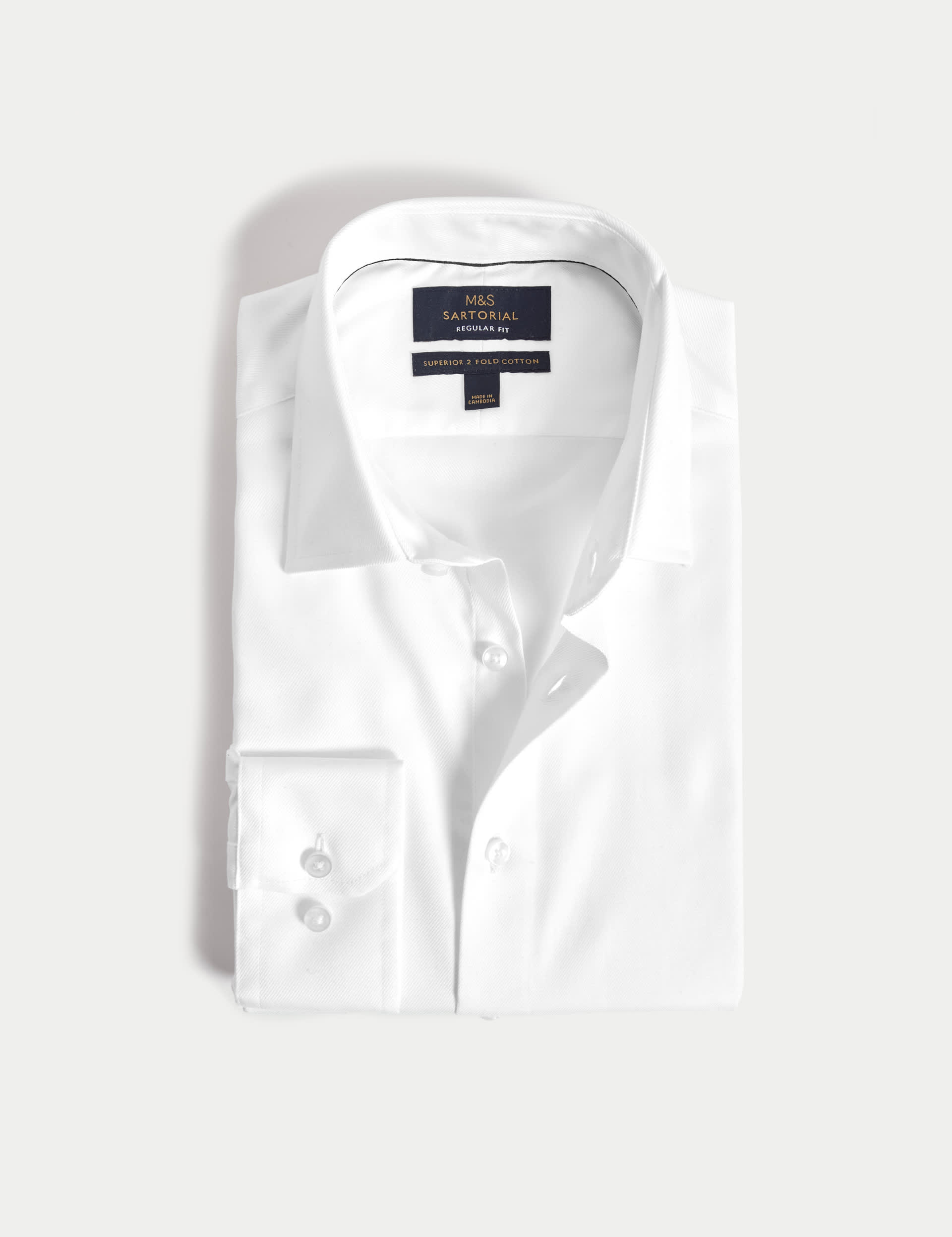 M&S Sartorial Men's Regular Fit Luxury Cotton Twill Shirt - 16.5 - White, White,Navy,Black,Pink,Blue