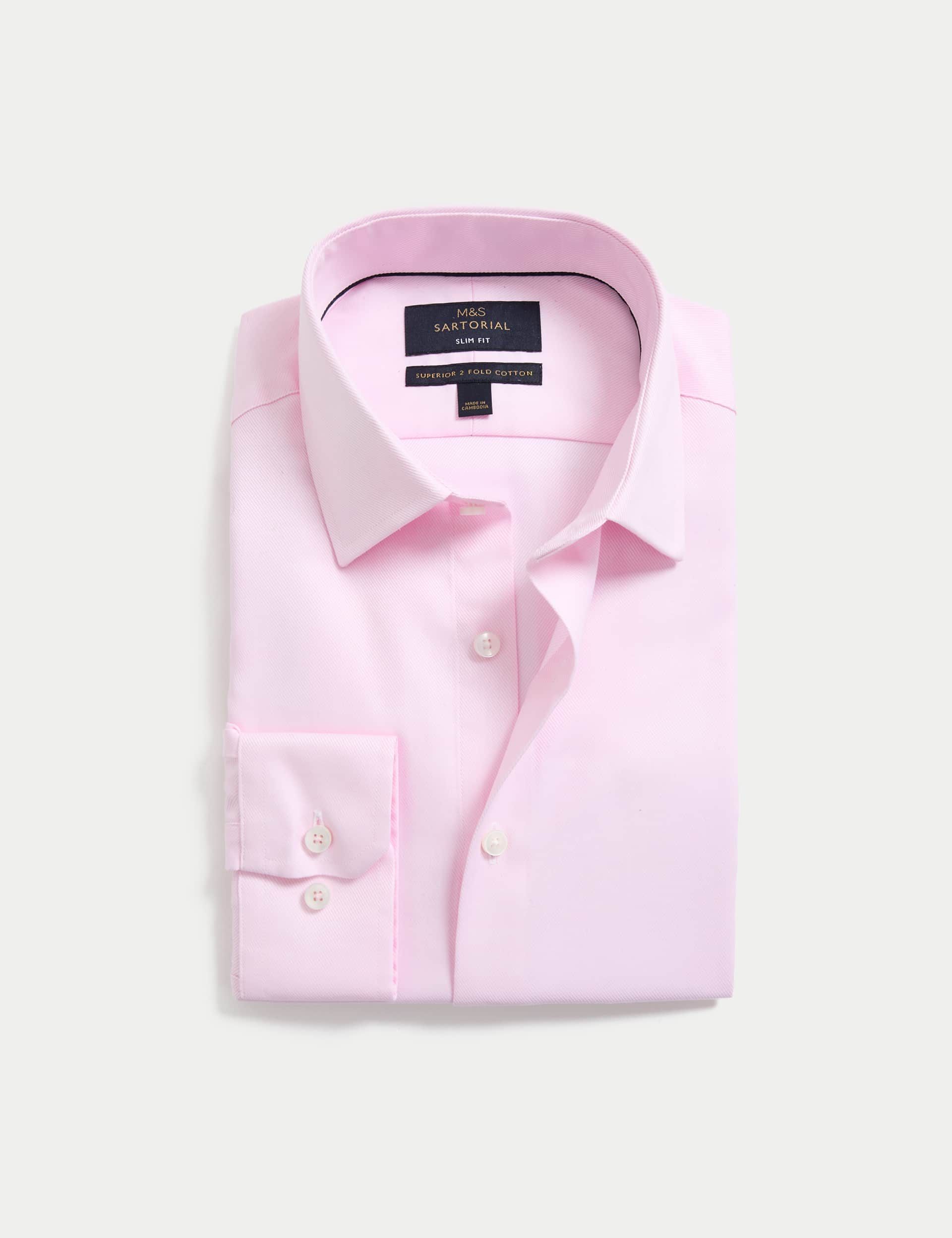 M&S Sartorial Men's Slim Fit Luxury Cotton Twill Shirt - 15.5 - Pink, Pink,Black,Blue,Navy