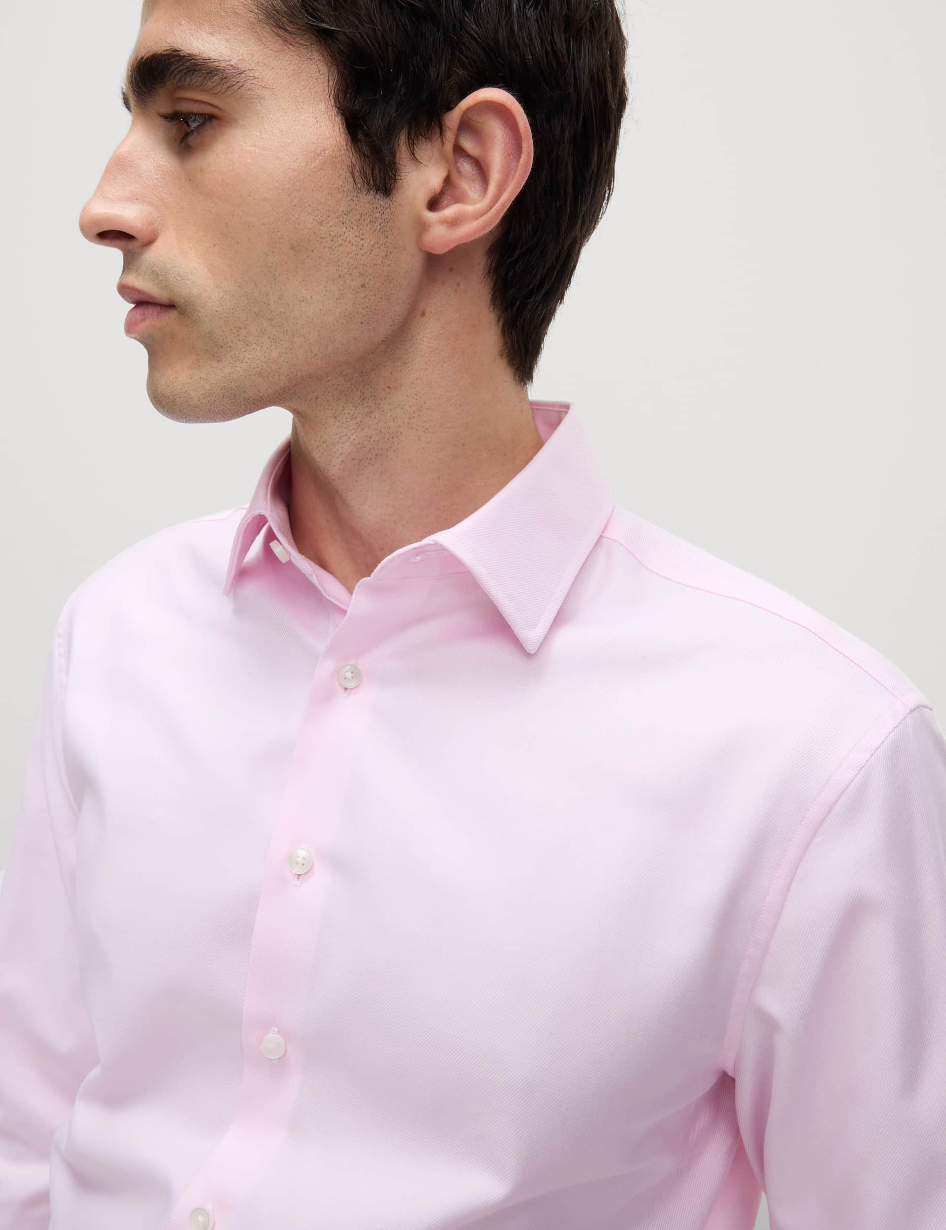 M&S Sartorial Men's Tailored Fit Luxury Cotton Twill Shirt - 16.5 - Pink, Pink,Black,Blue,White