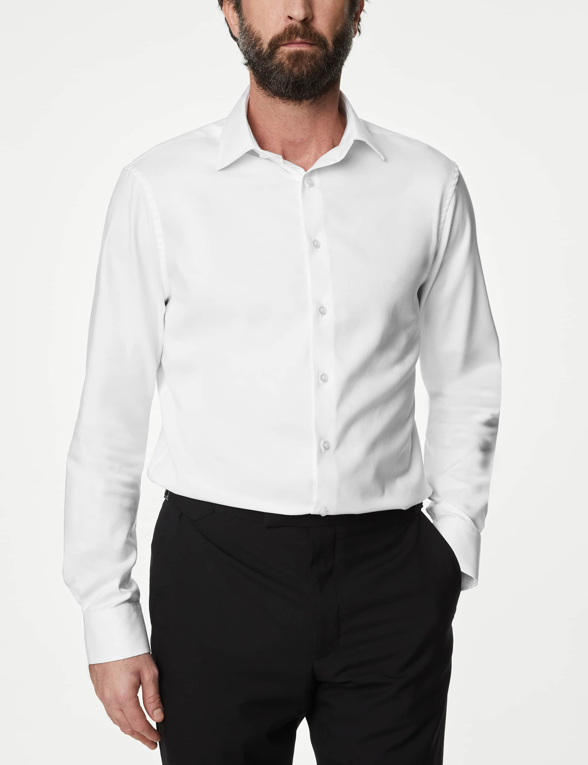 M&S Sartorial Men's Tailored Fit Luxury Cotton Twill Shirt - 18 - White, Blue,Black,Pink,White