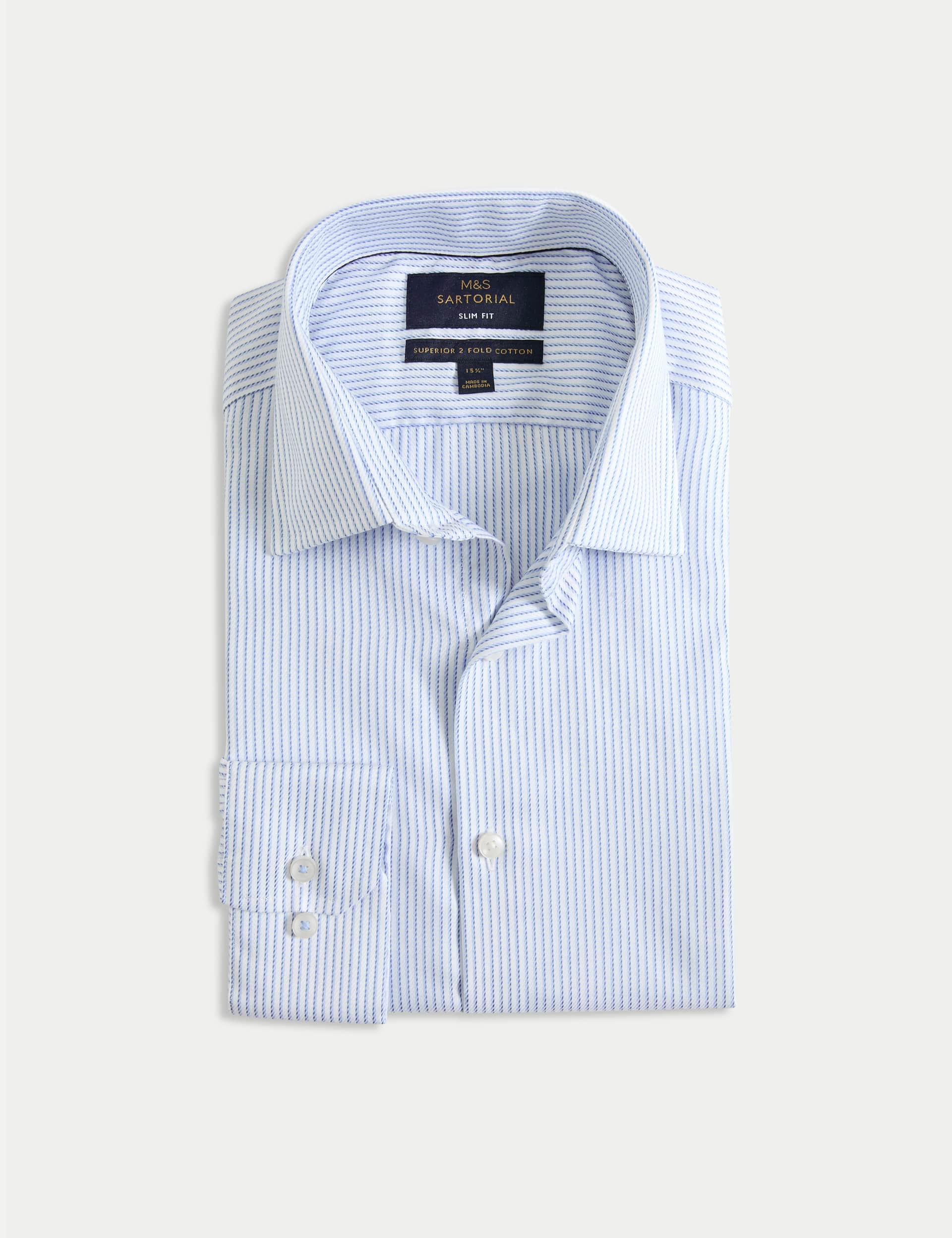 M&S Sartorial Men's Slim Fit Luxury Cotton Striped Shirt